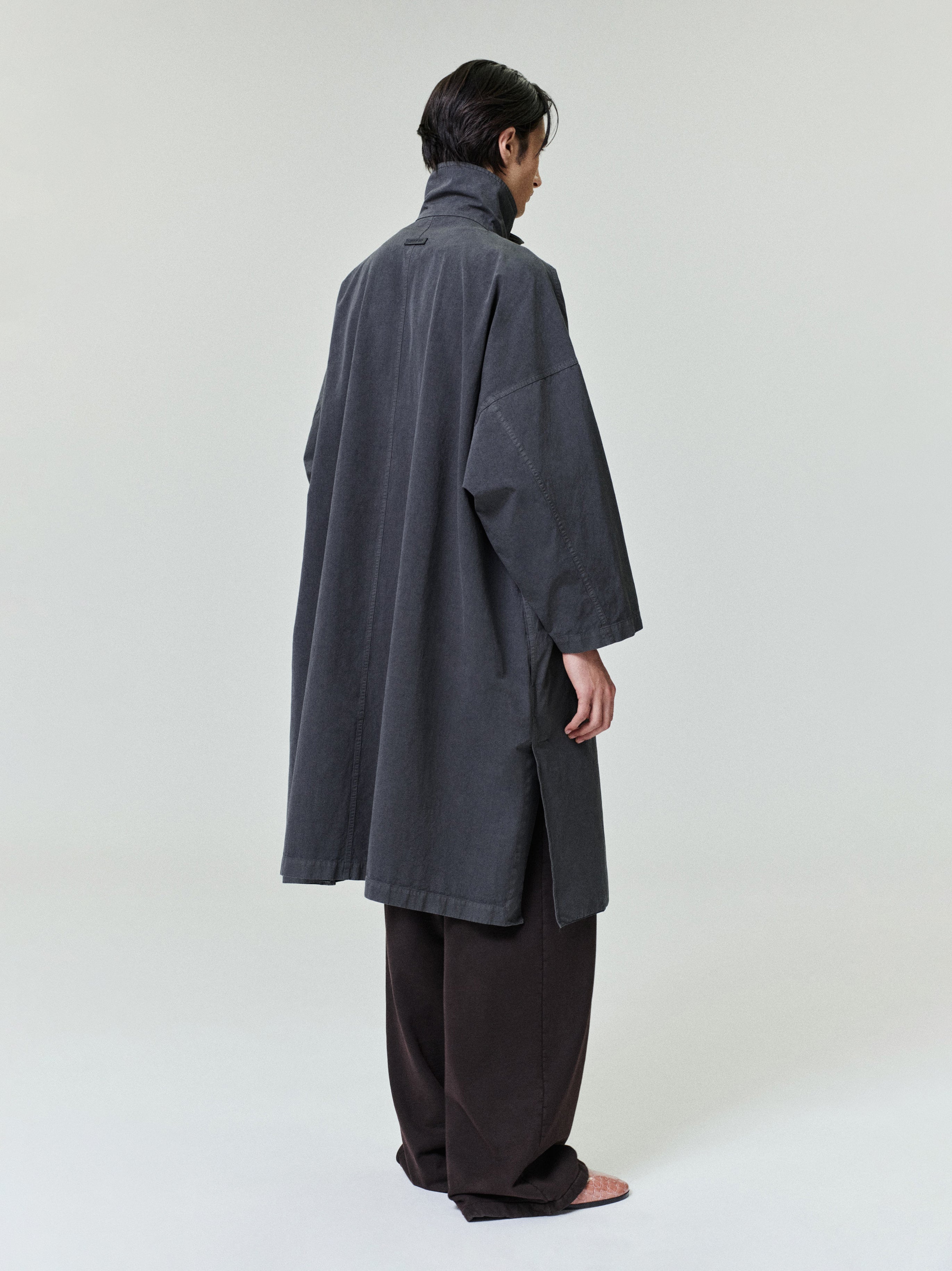 Essentials Garment-Dyed Cropped Sleeve Car Coat Dark Grey