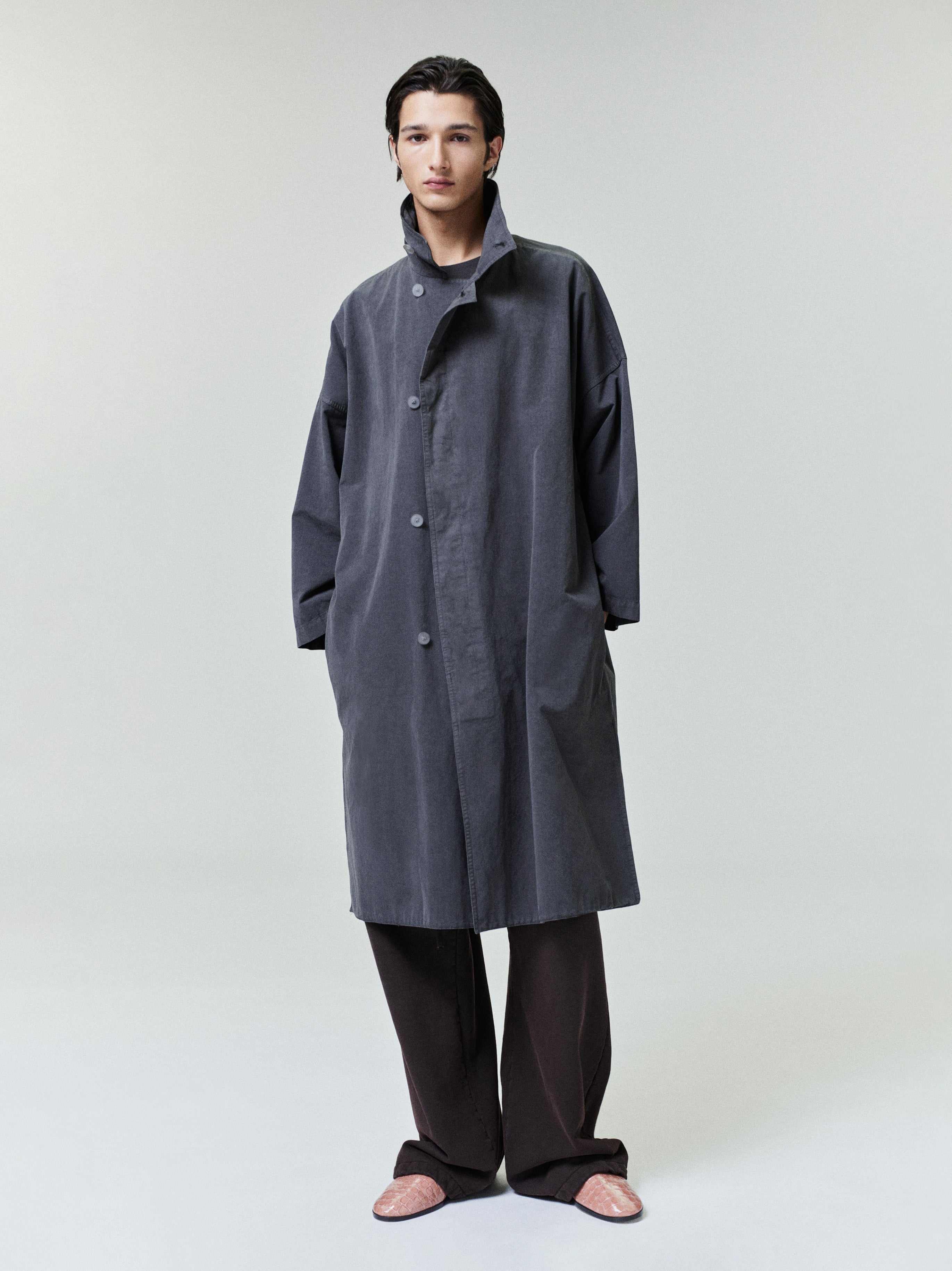 Essentials Garment-Dyed Cropped Sleeve Car Coat Dark Grey