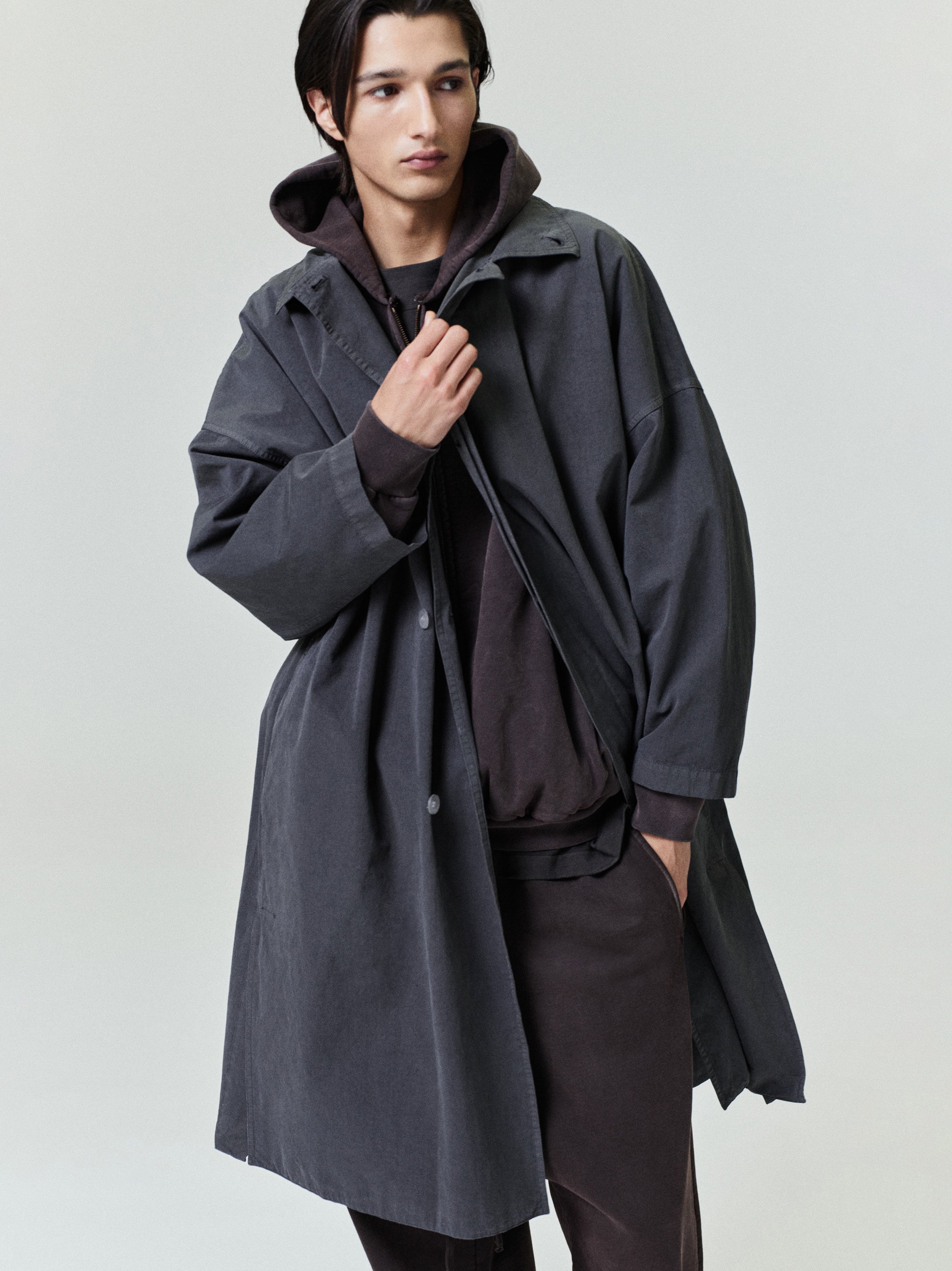 Essentials Garment-Dyed Cropped Sleeve Car Coat Dark Grey