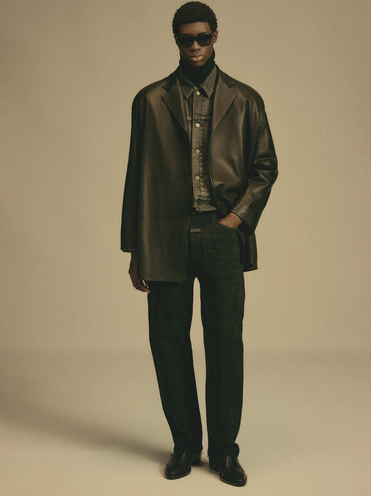 Essentials Leather Relaxed Blazer Black
