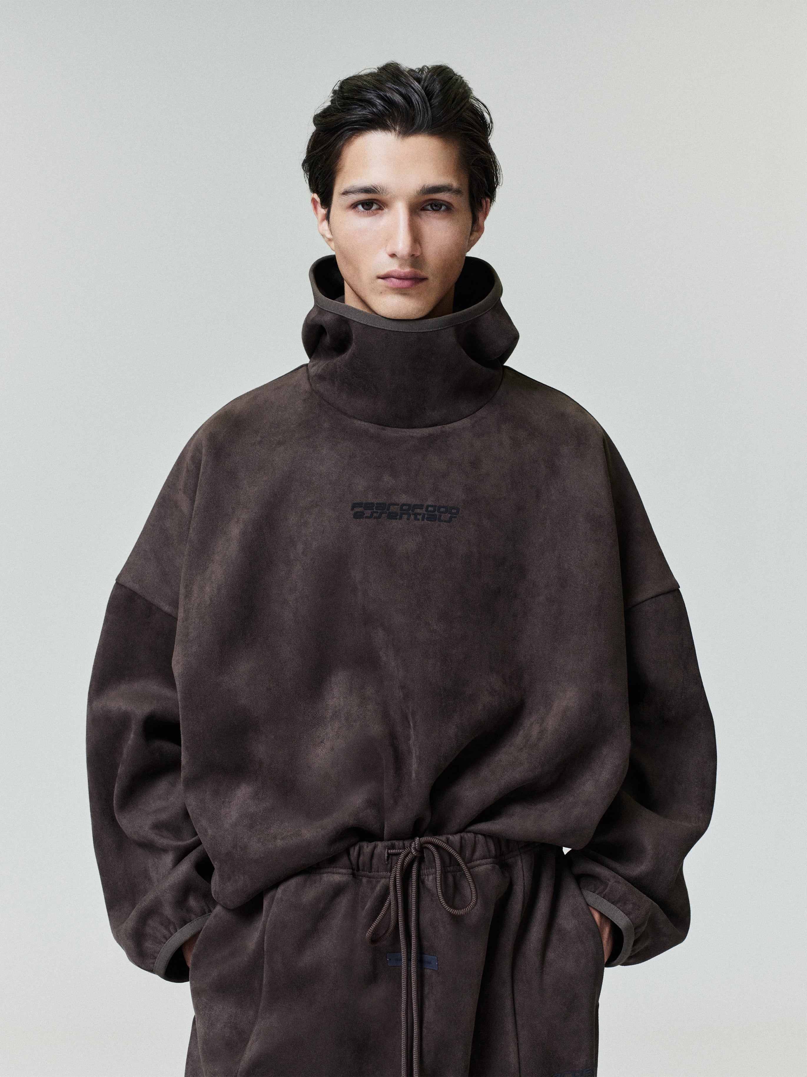 Essentials Suede Fleece Modern Hoodie Brown