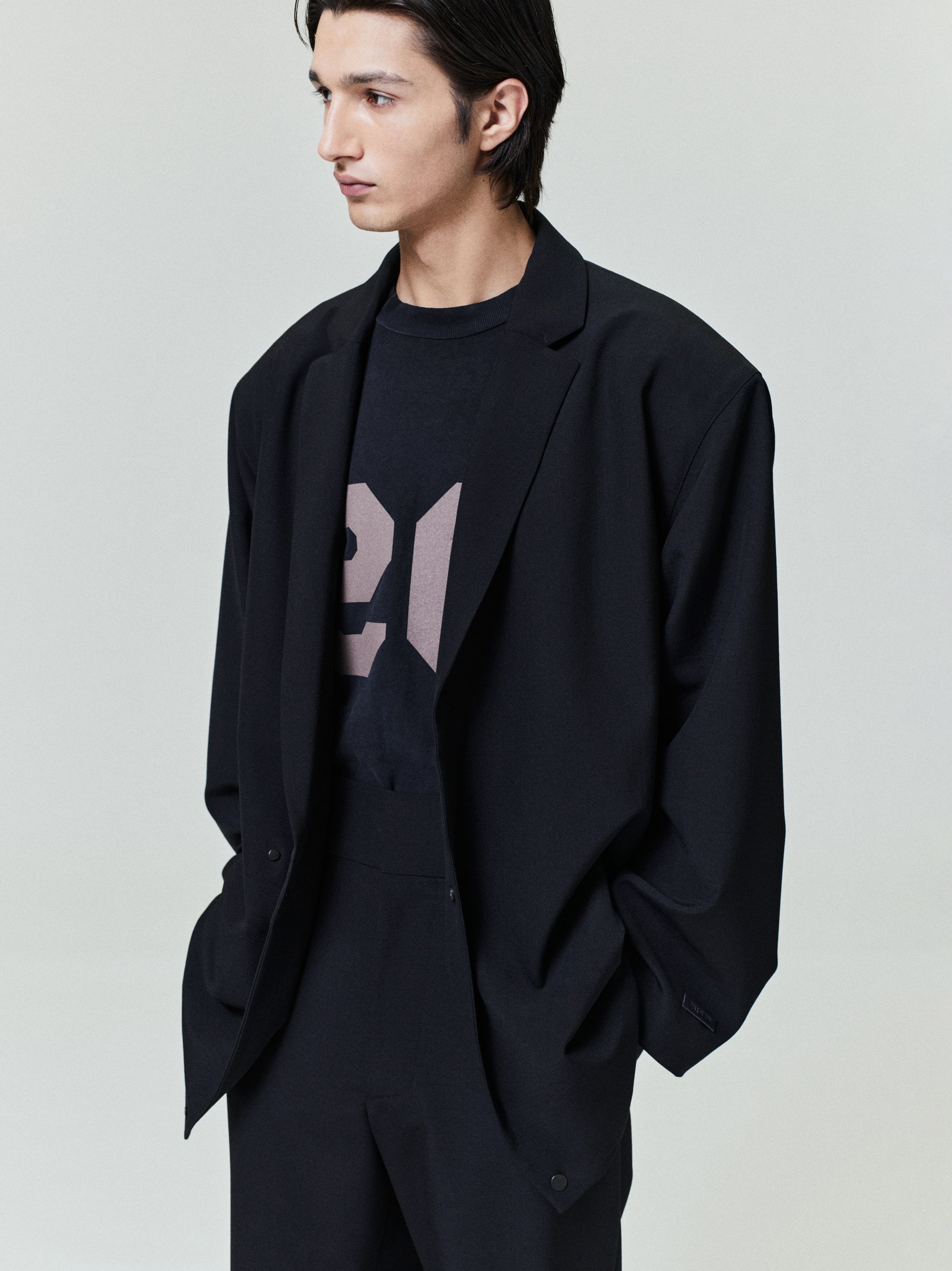 Essentials Wool Ripstop Relaxed Long Jacket Black