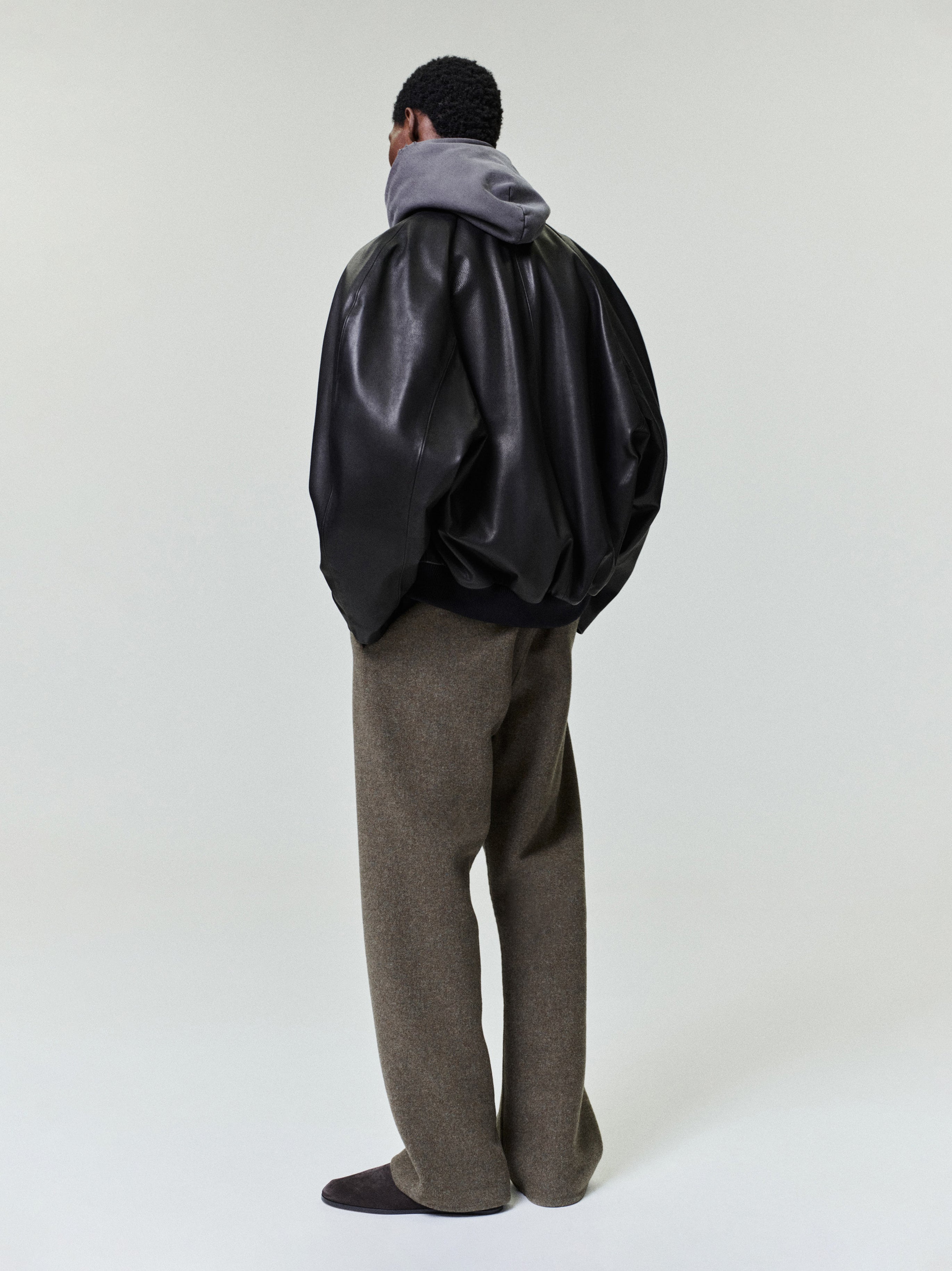 Essentials Leather Raglan Bomber Jacket Black