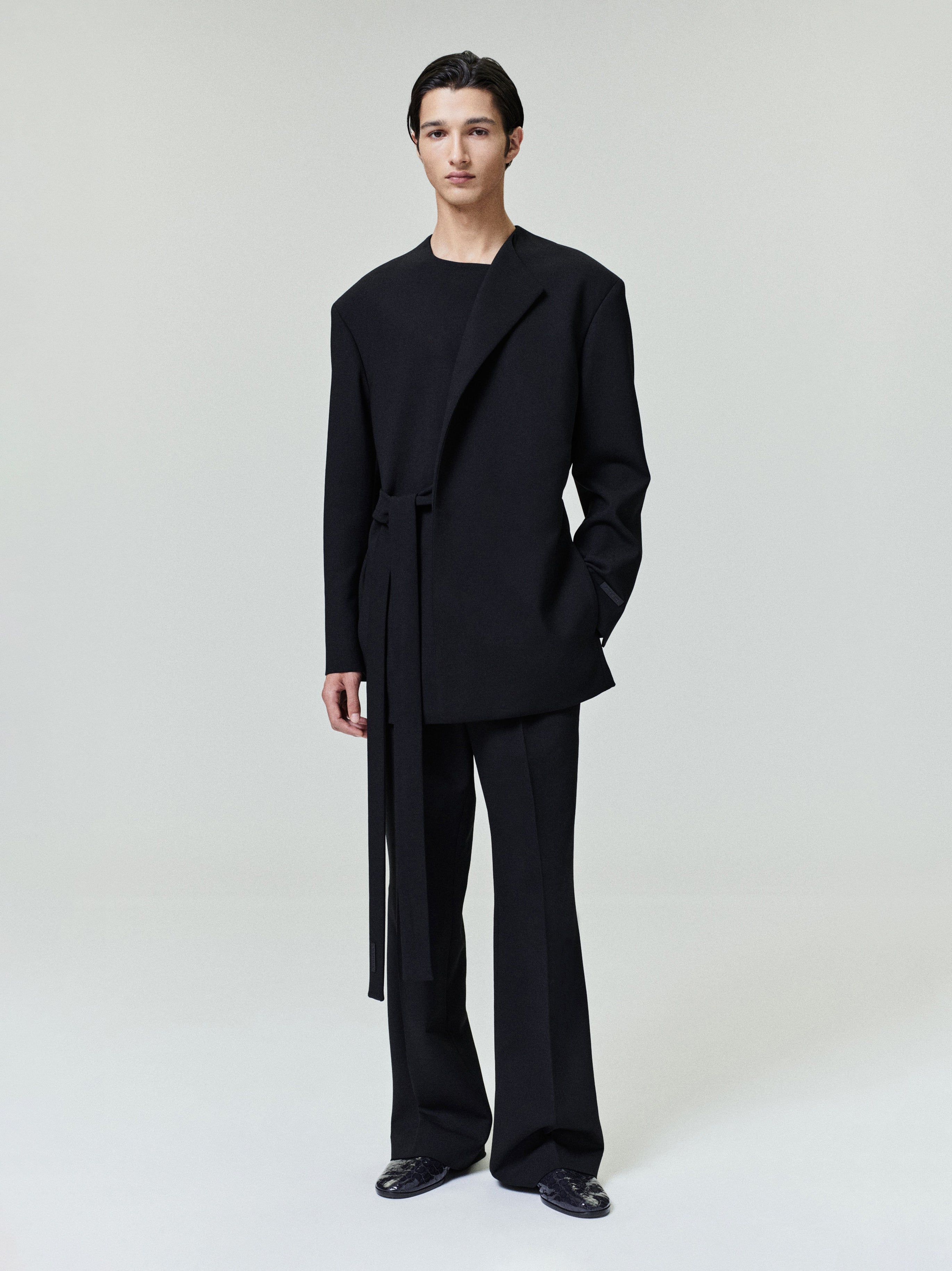 Essentials Double Weave Wool Crewneck Jacket Black