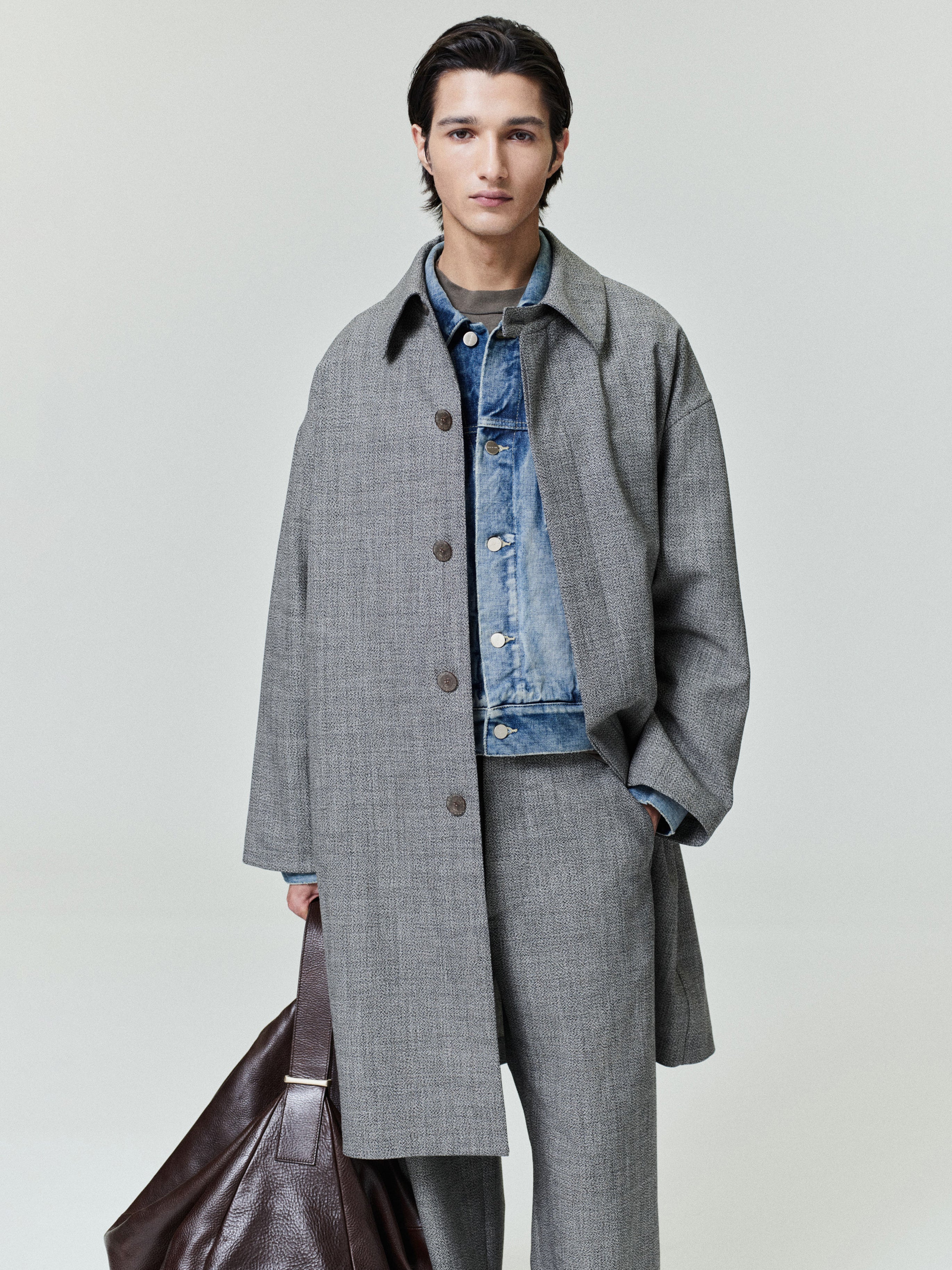 Essentials Mouline Wool Relaxed Trench Coat Off White/Black