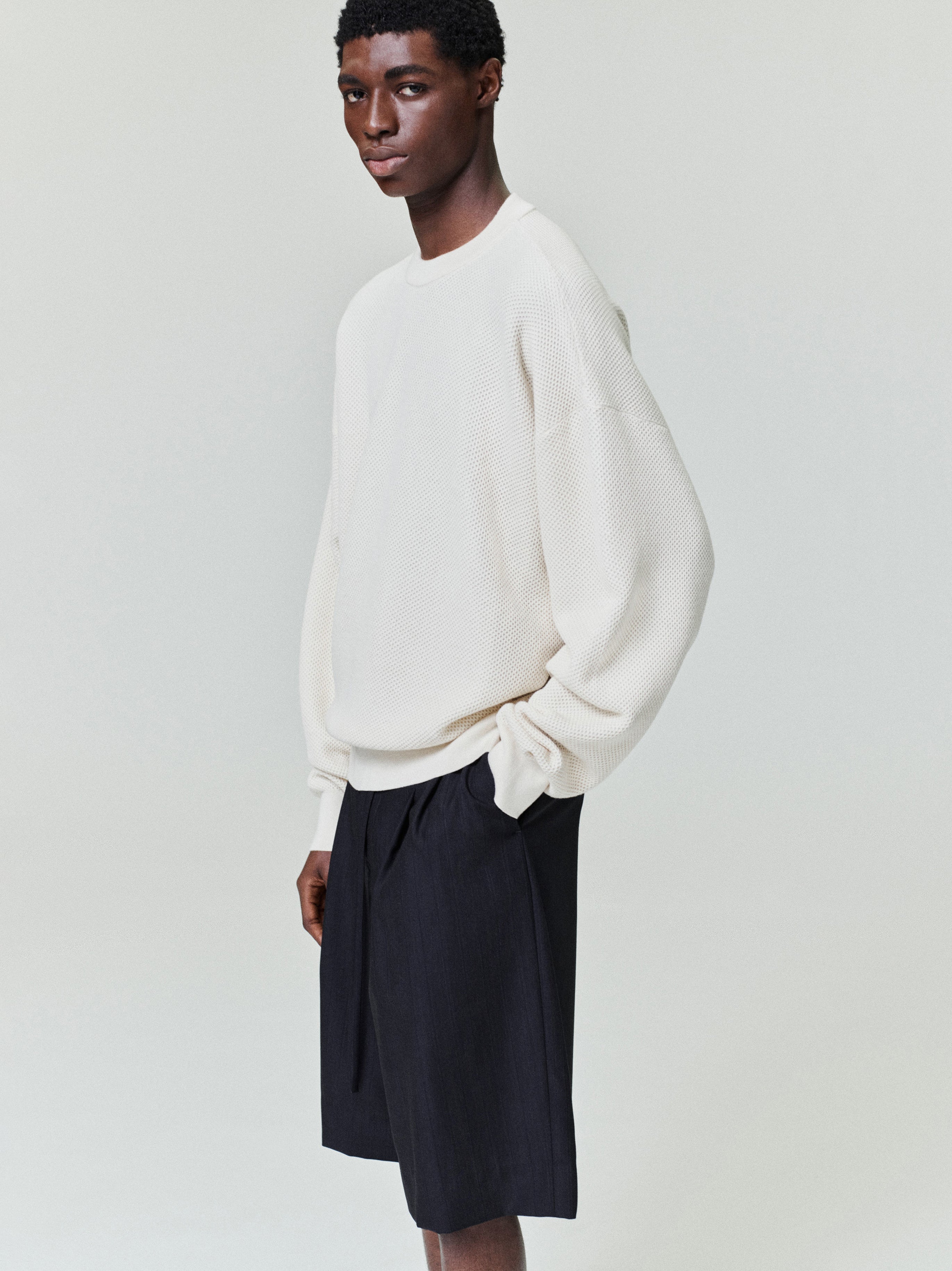 Essentials Wool Cotton Sport Mesh Knit Sweater Cream
