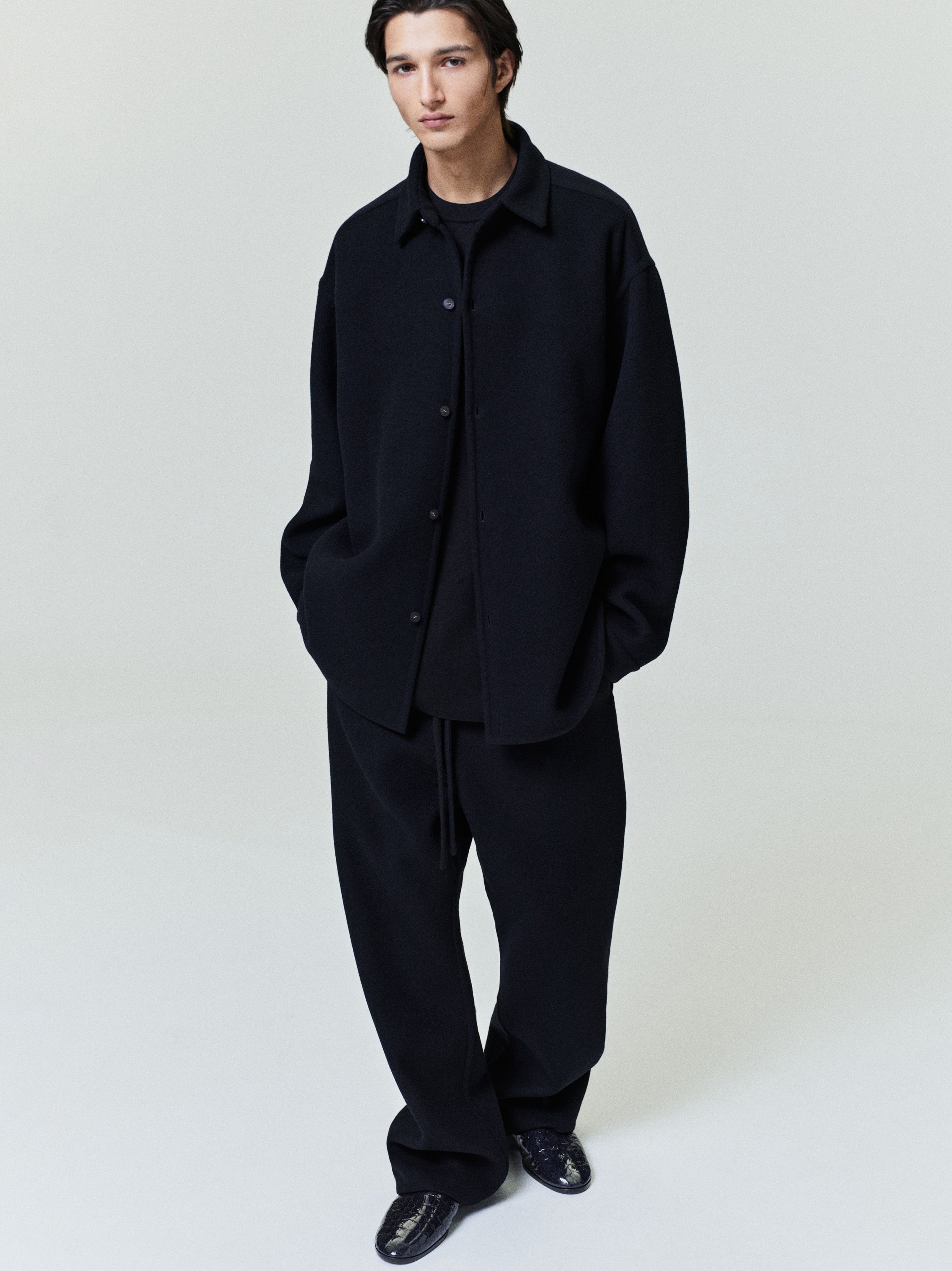 Essentials Double Face Wool Cashmere Relaxed Shirt Black