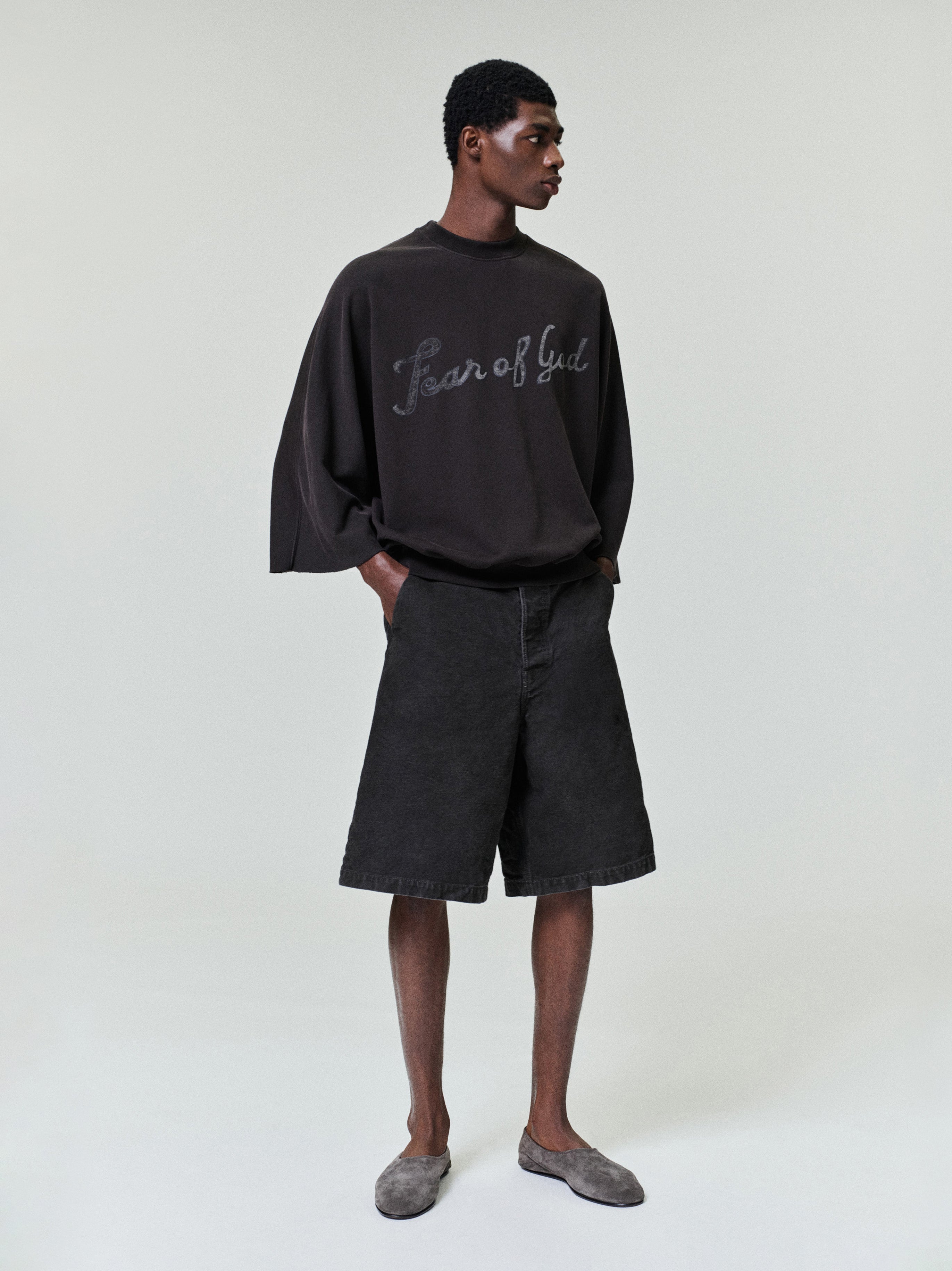 Essentials Washed Canvas Utility Shorts Washed Black