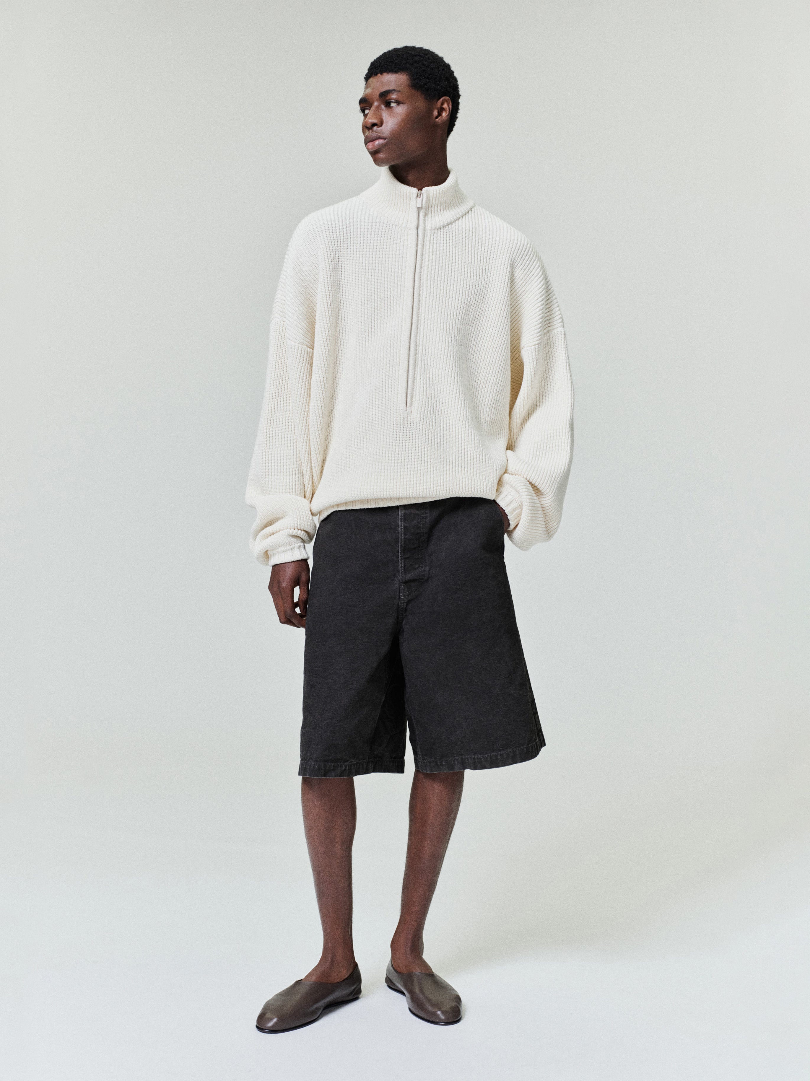 Essentials Zip-Up Sweater Long Sleeve Cream