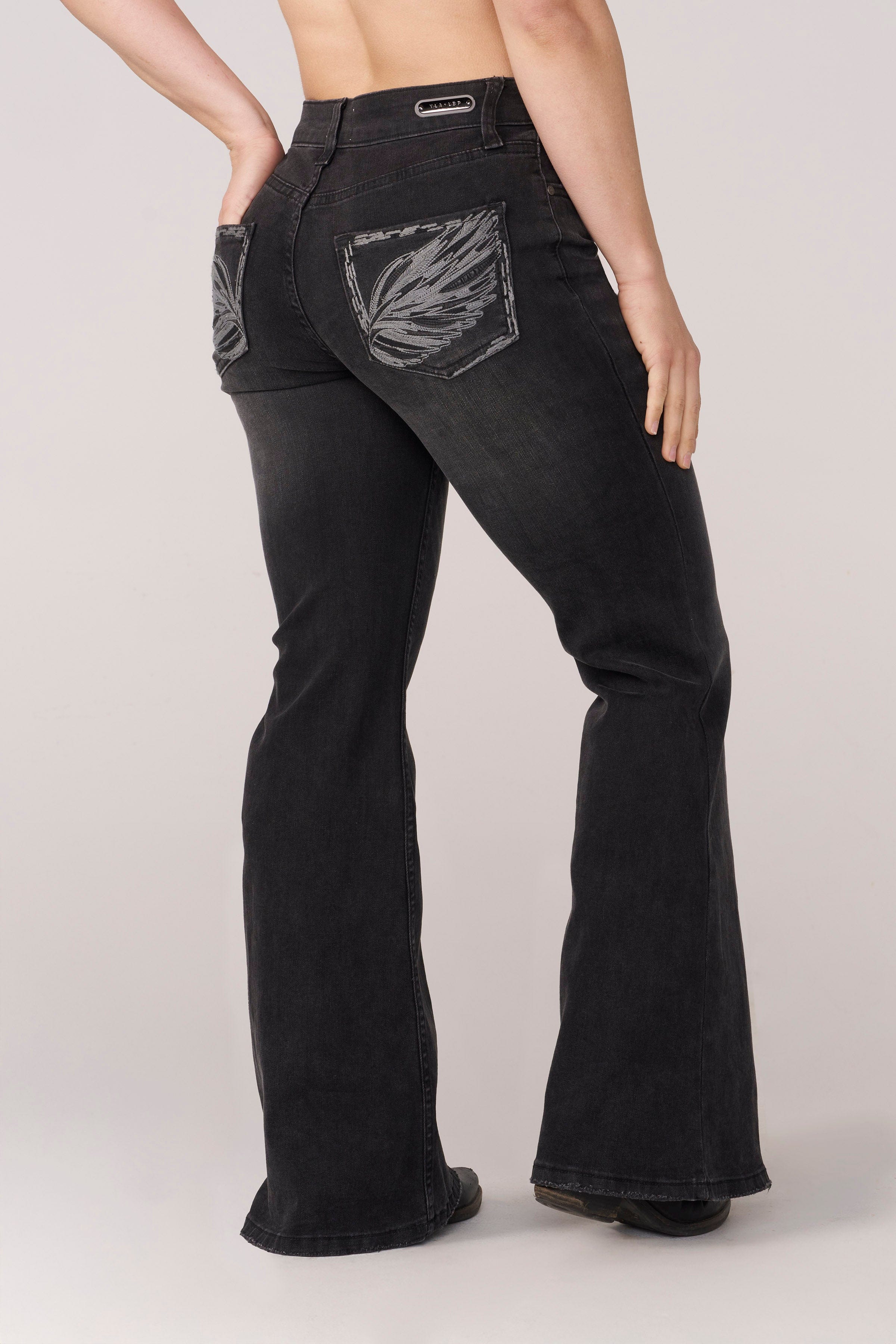 YoungLA W258 Winged Flare Jeans Black Wash