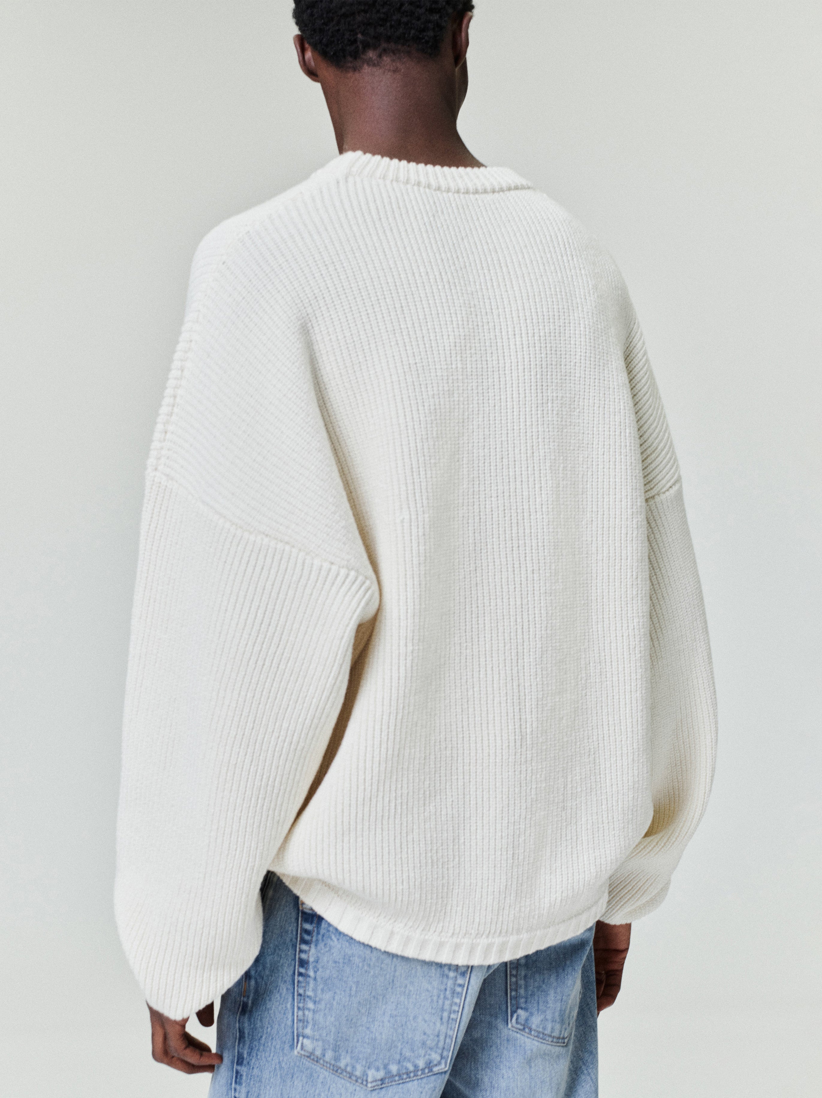 Essentials Double Knit Linen Wool Cotton Crewneck Sweater Cream