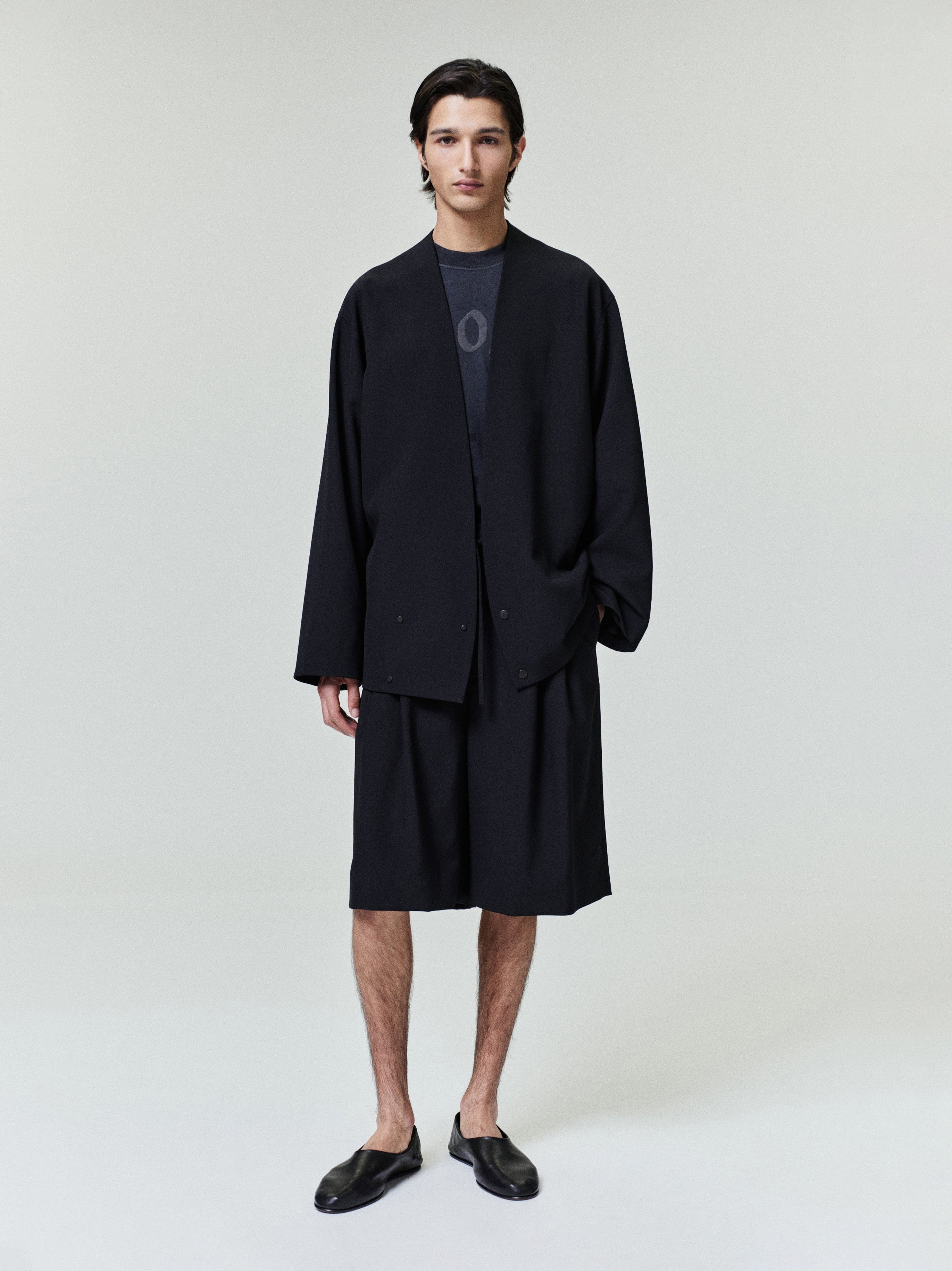 Essentials Wool Ripstop Relaxed Cropped Lapelless Jacket Black