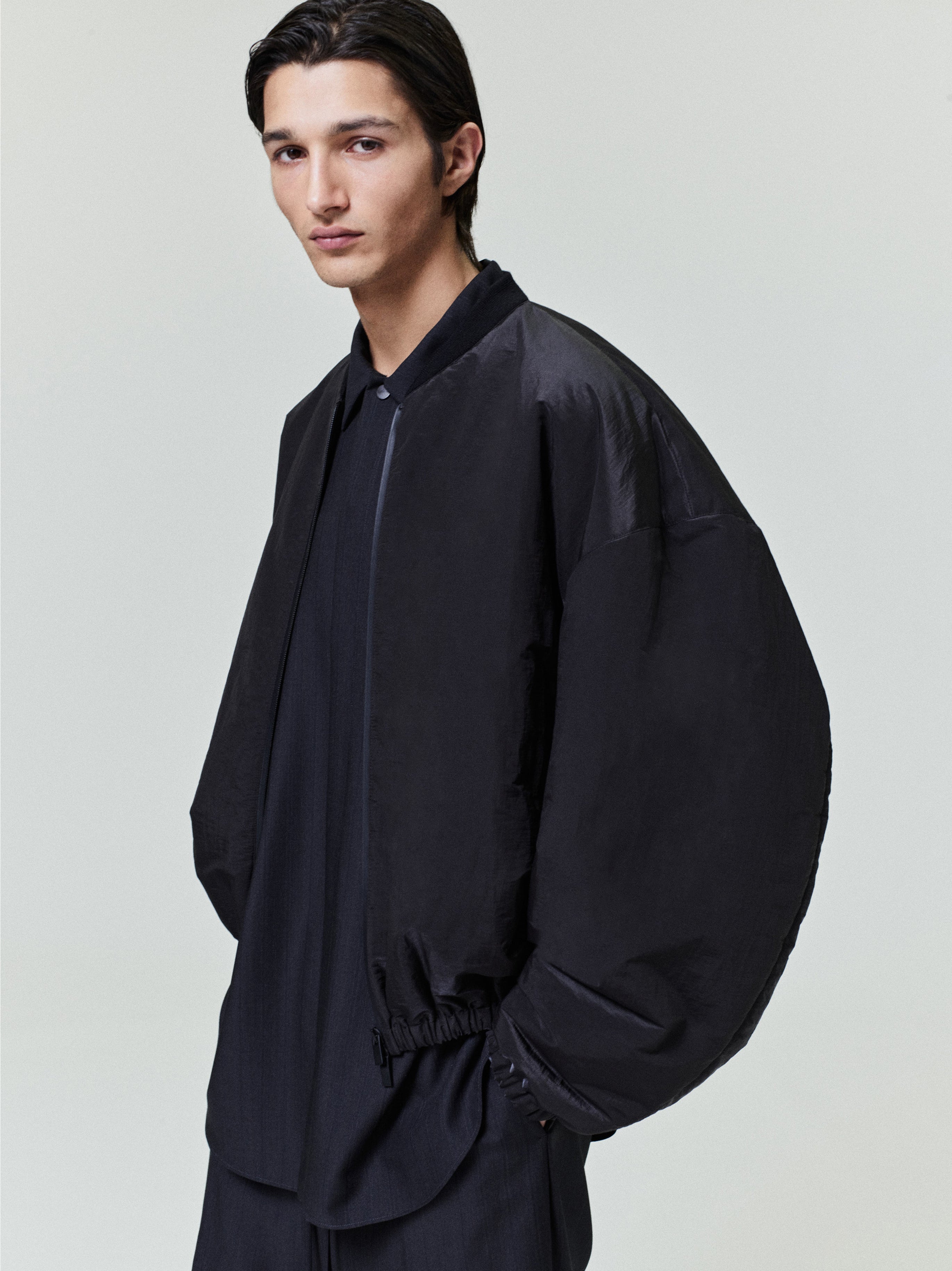 Essentials Nylon Taffeta Padded Bomber Jacket Off Black
