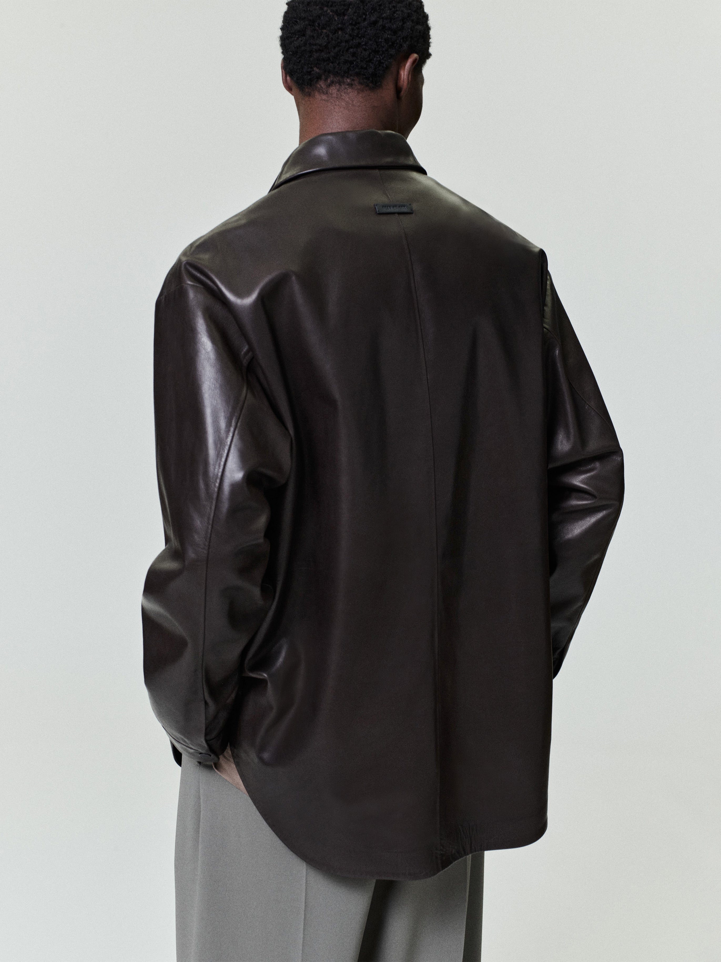 Essentials Leather Relaxed Shirt Dark Brown