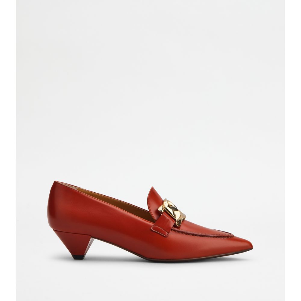 Tods Heeled Loafers In Leather Brown Womens