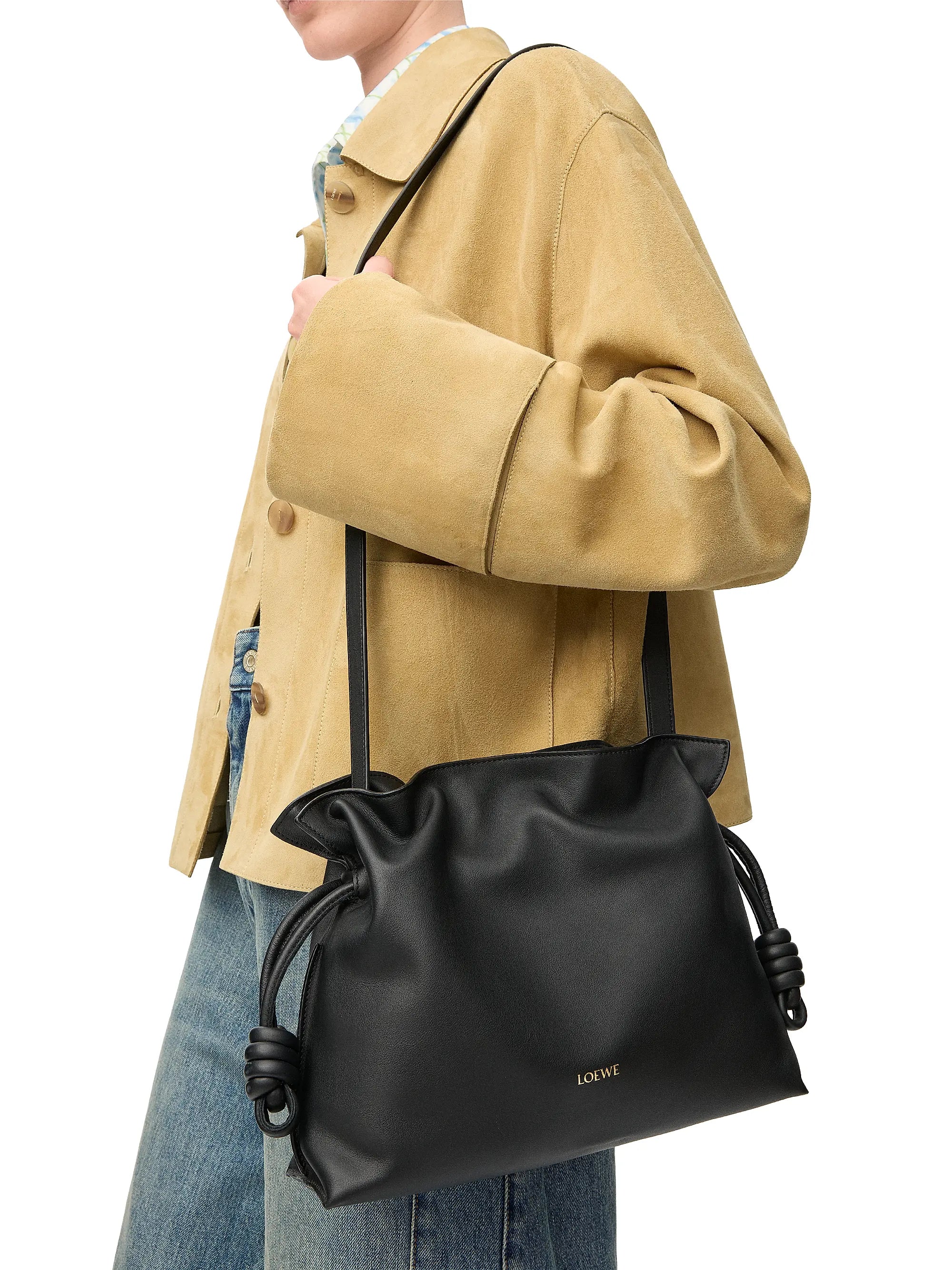 LOEWE Flamenco Drawstring Smooth Leather Clutch