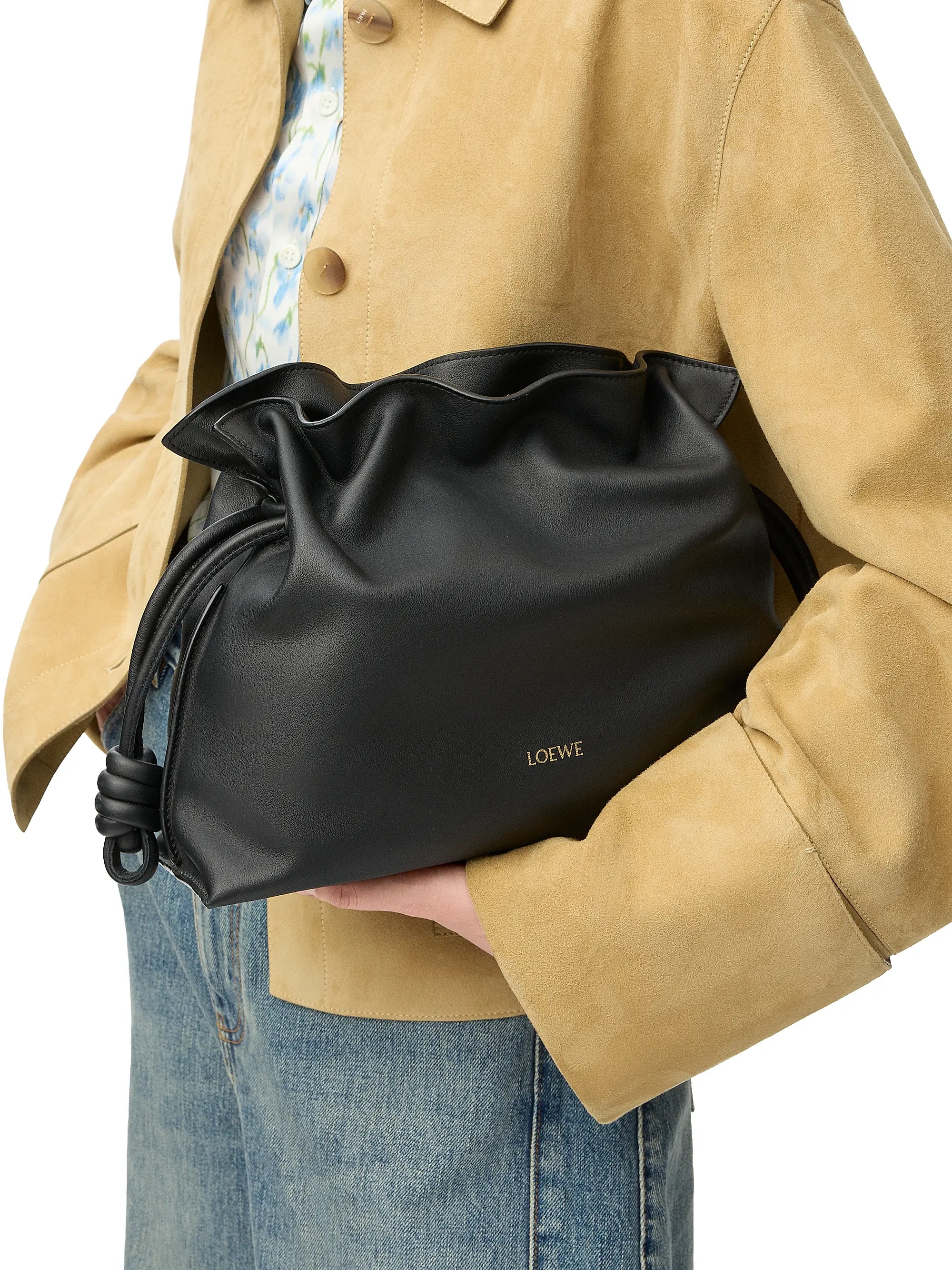 LOEWE Flamenco Drawstring Smooth Leather Clutch