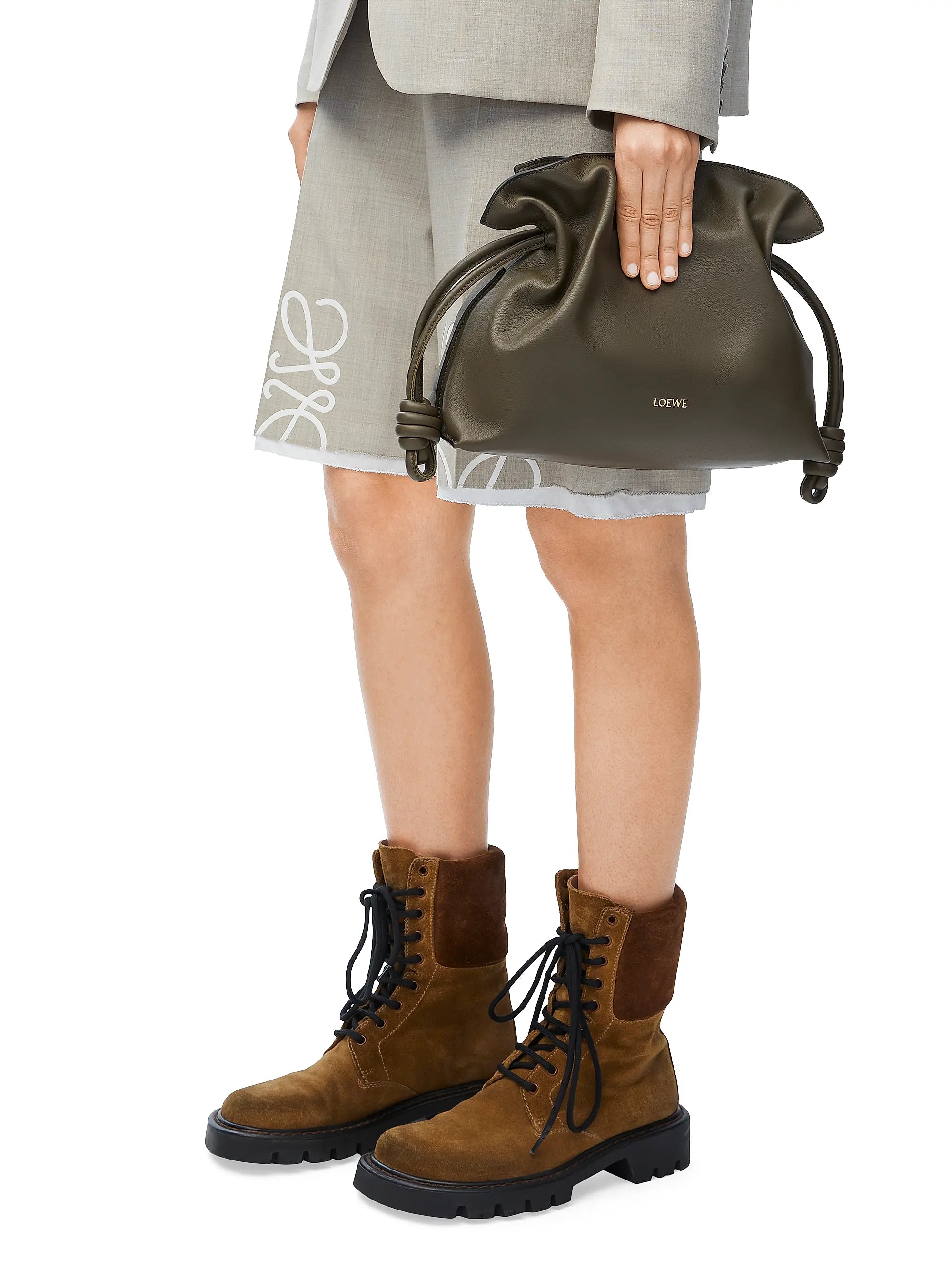 LOEWE Flamenco Drawstring Smooth Leather Clutch