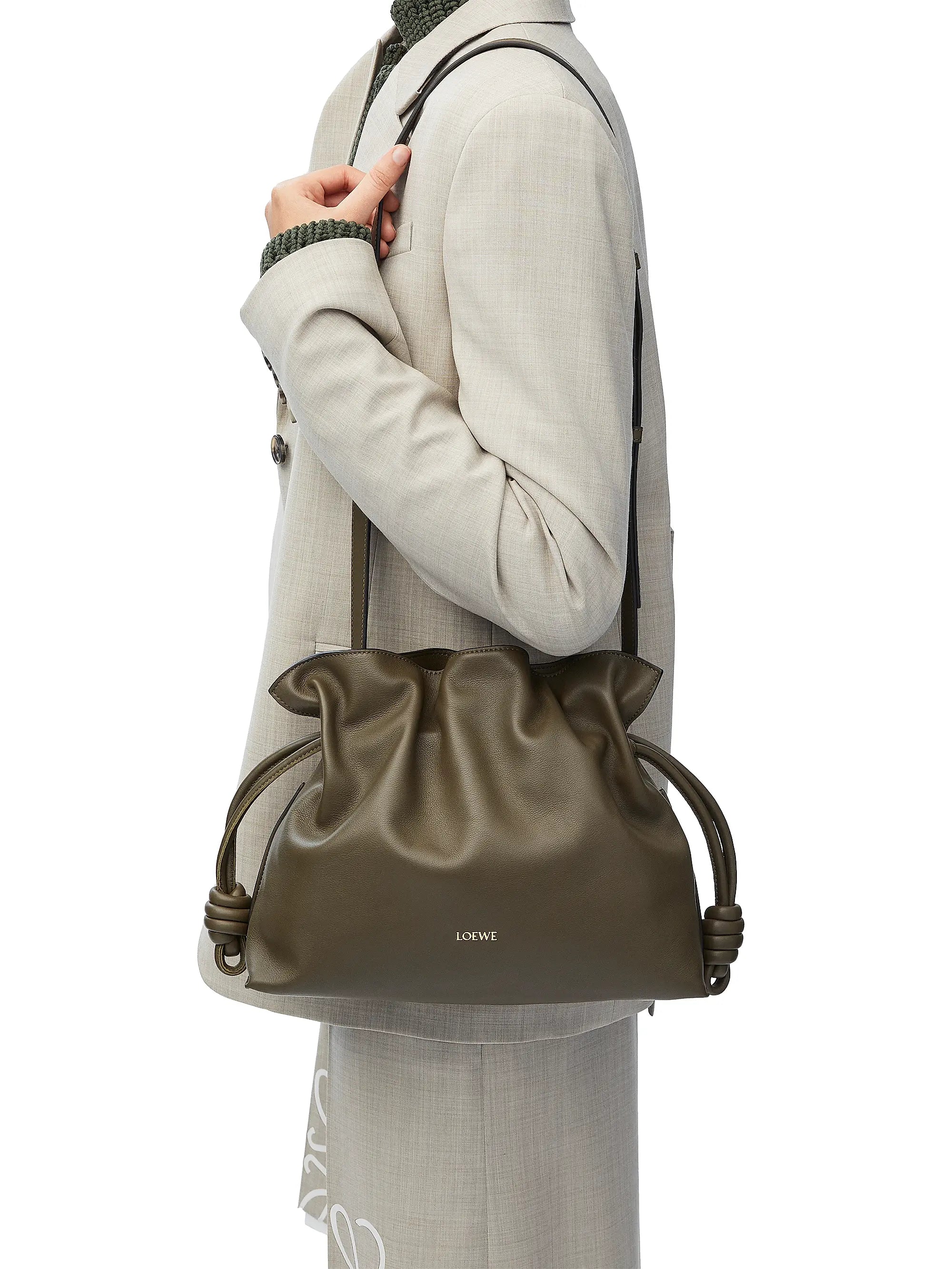 LOEWE Flamenco Drawstring Smooth Leather Clutch