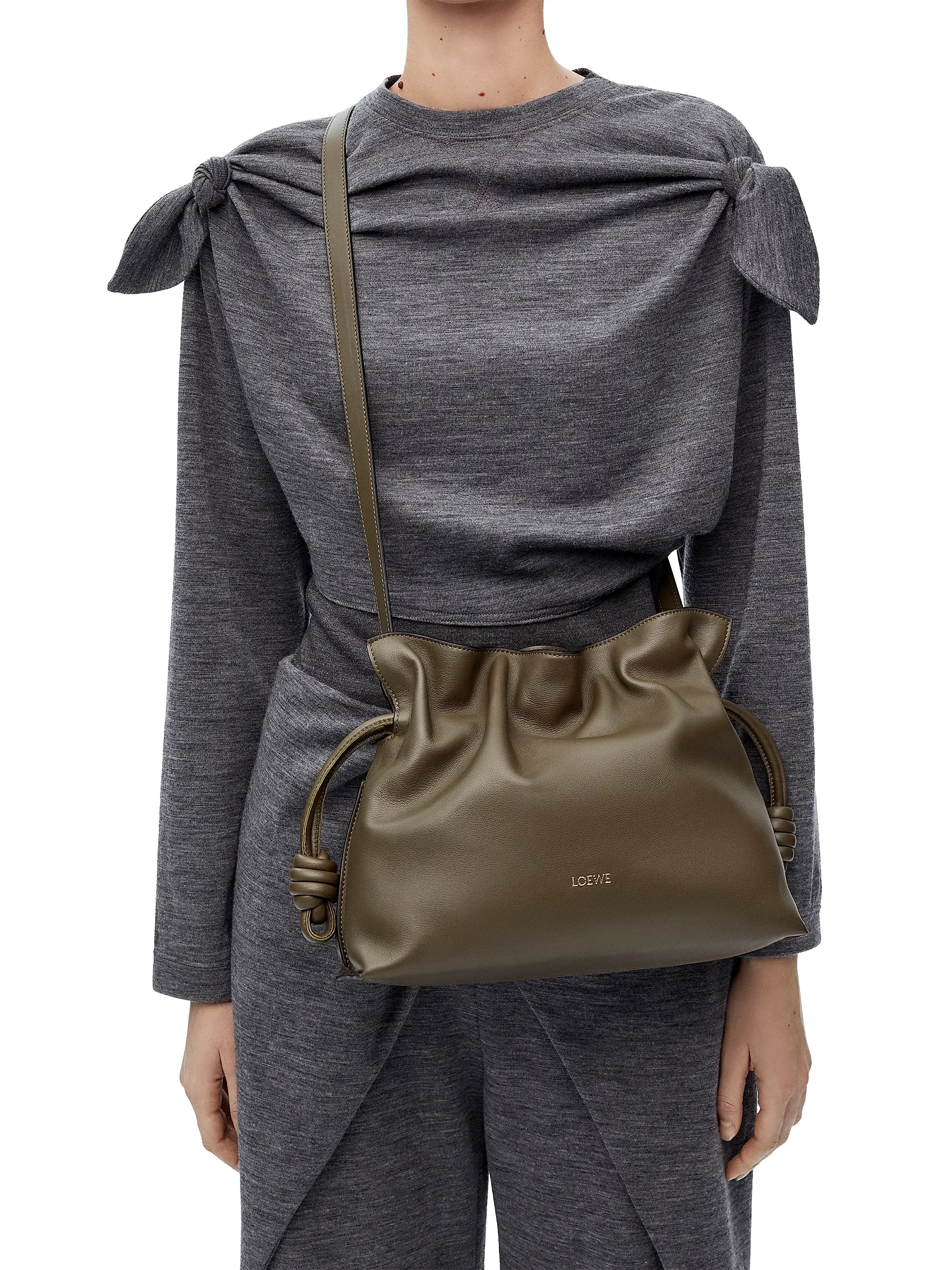 LOEWE Flamenco Drawstring Smooth Leather Clutch