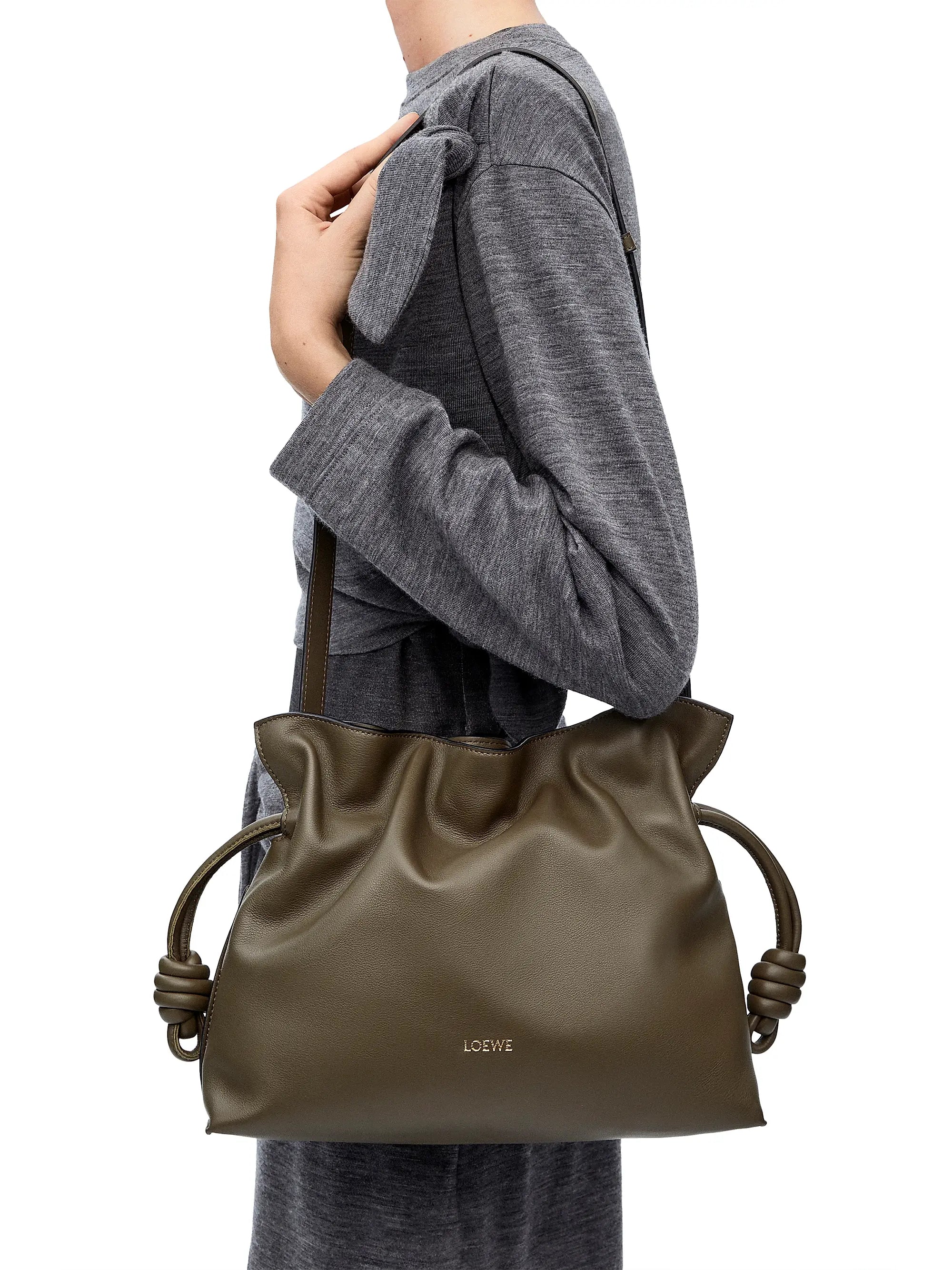 LOEWE Flamenco Drawstring Smooth Leather Clutch