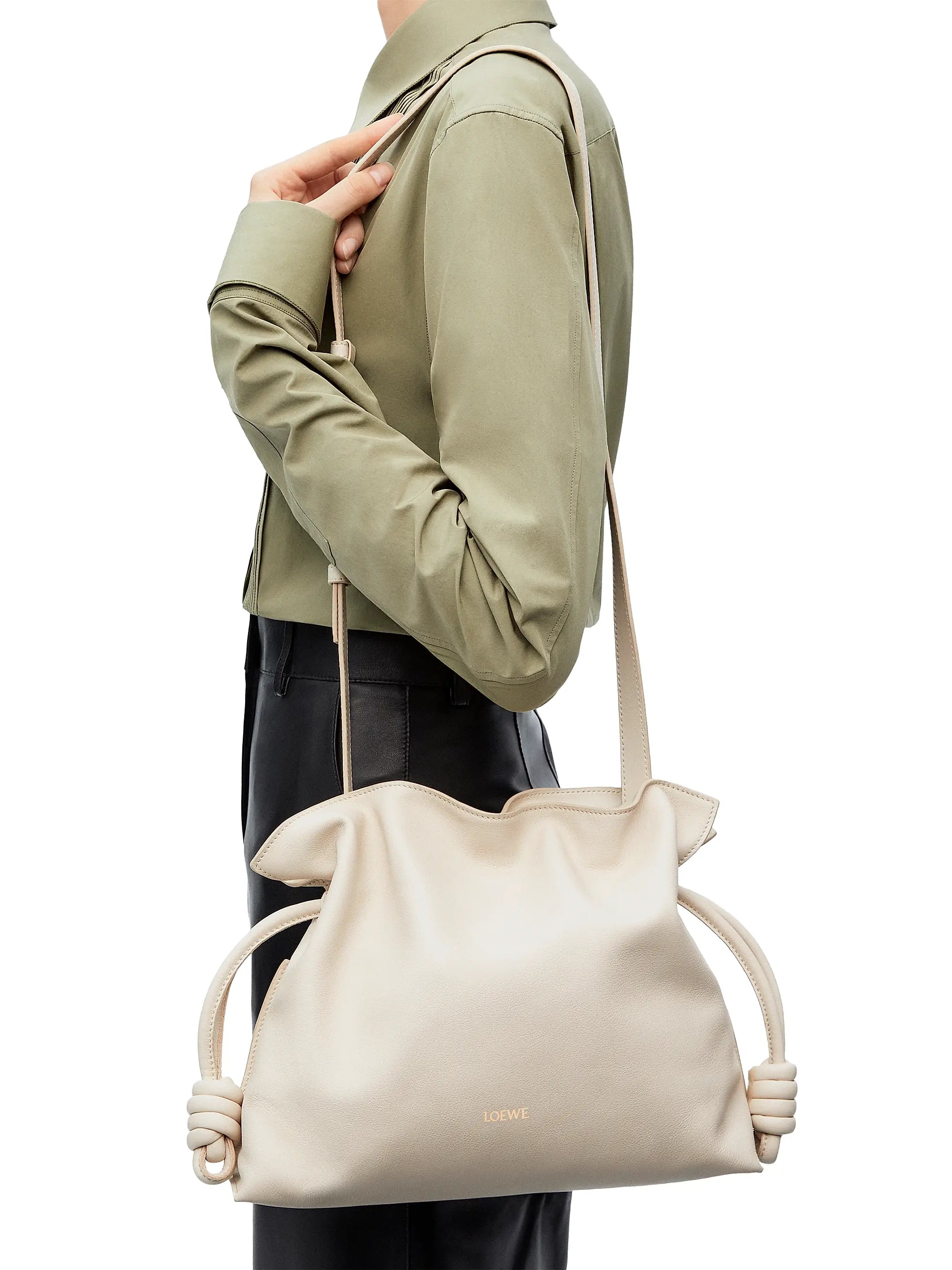 LOEWE Flamenco Drawstring Smooth Leather Clutch