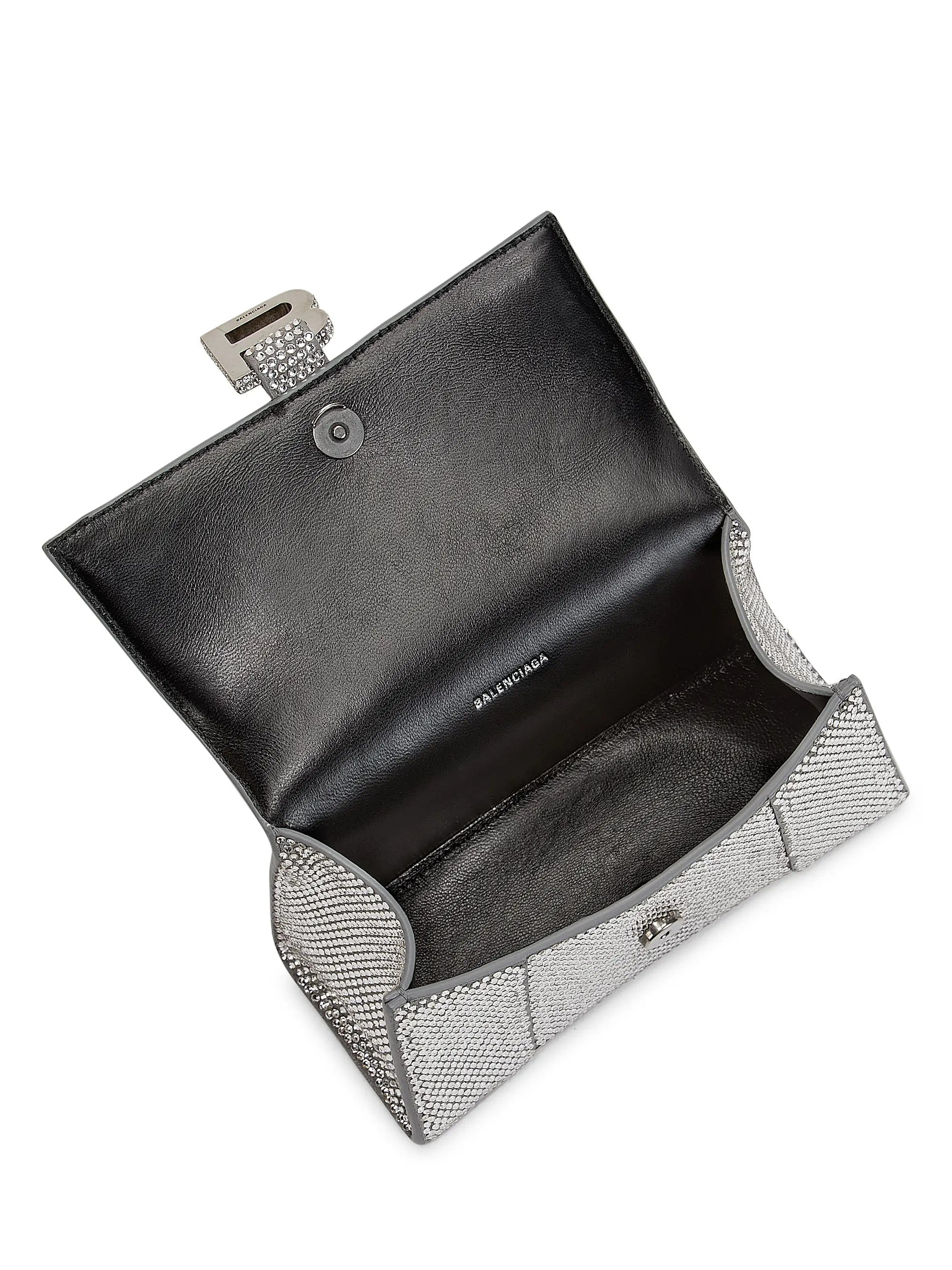 Balenciaga Hourglass XS Suede Top Handle Bag with Chain and Rhinestones