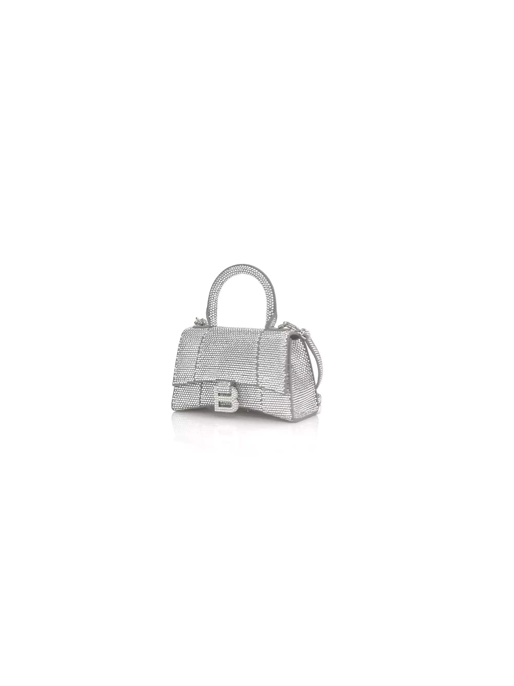 Balenciaga Hourglass XS Suede Top Handle Bag with Chain and Rhinestones