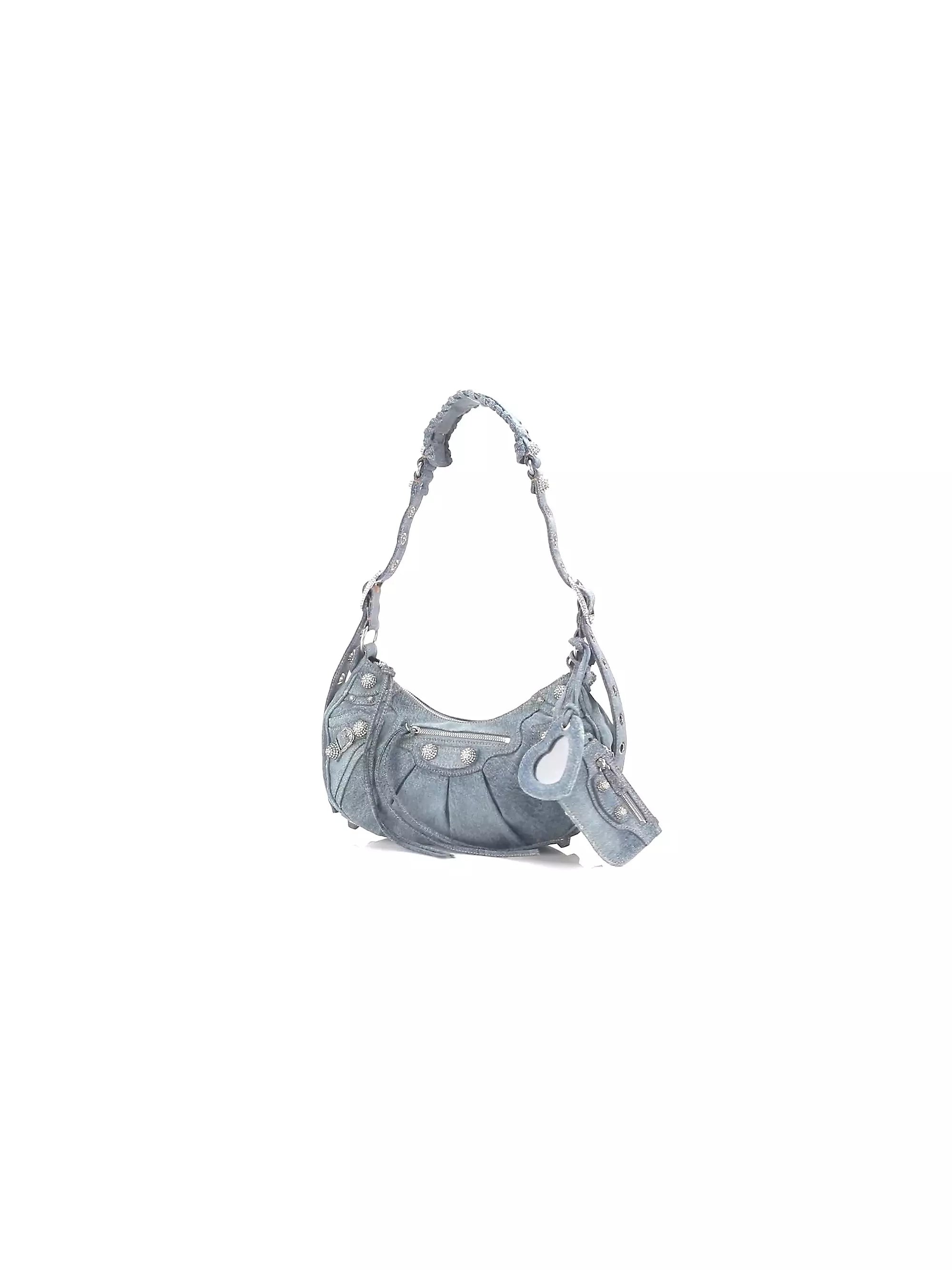 Balenciaga Le Cagole Small Shoulder Bag In Denim With Rhinestones