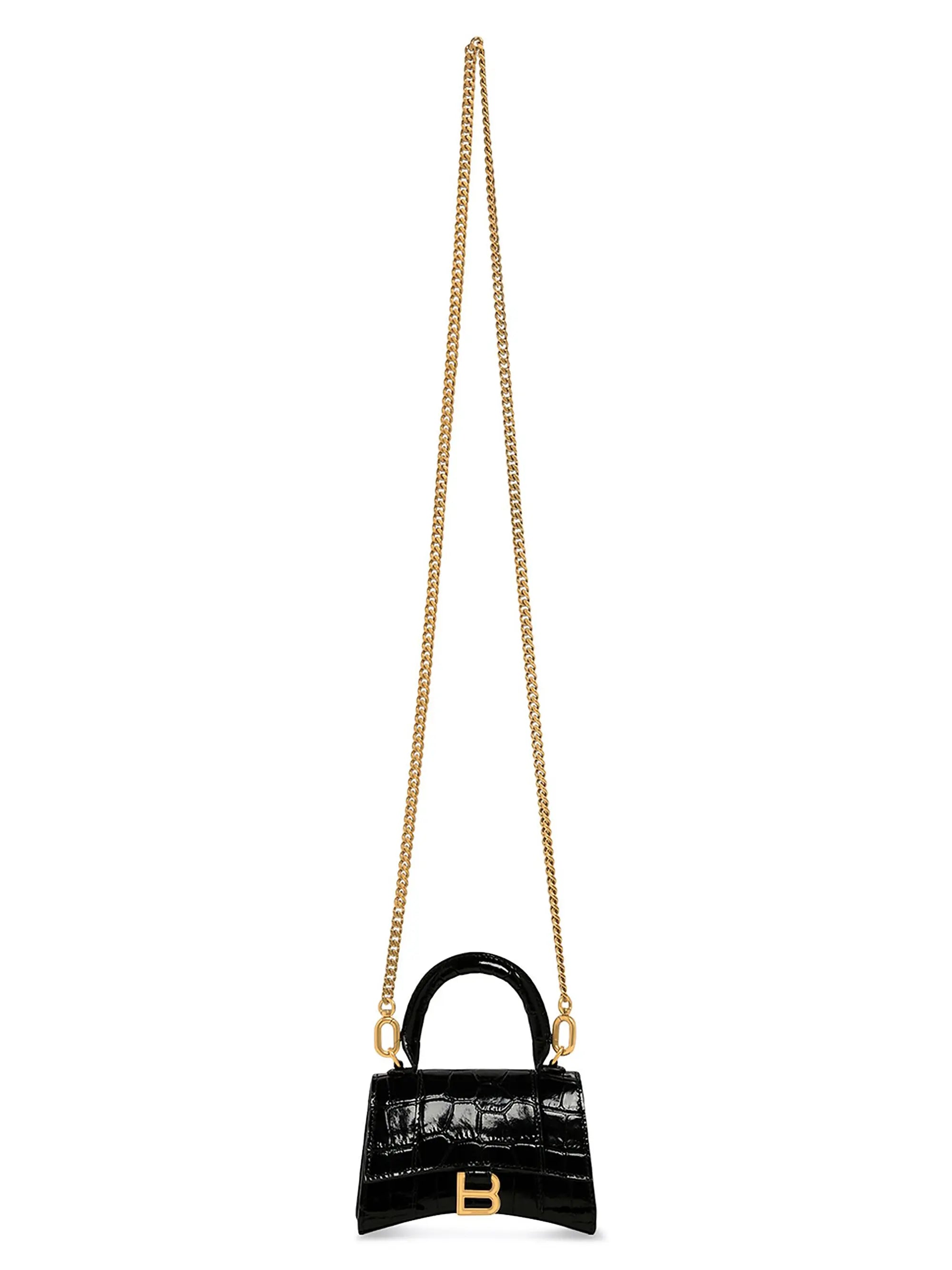 Balenciaga Hourglass Mini Handbag With Chain Crocodile Embossed