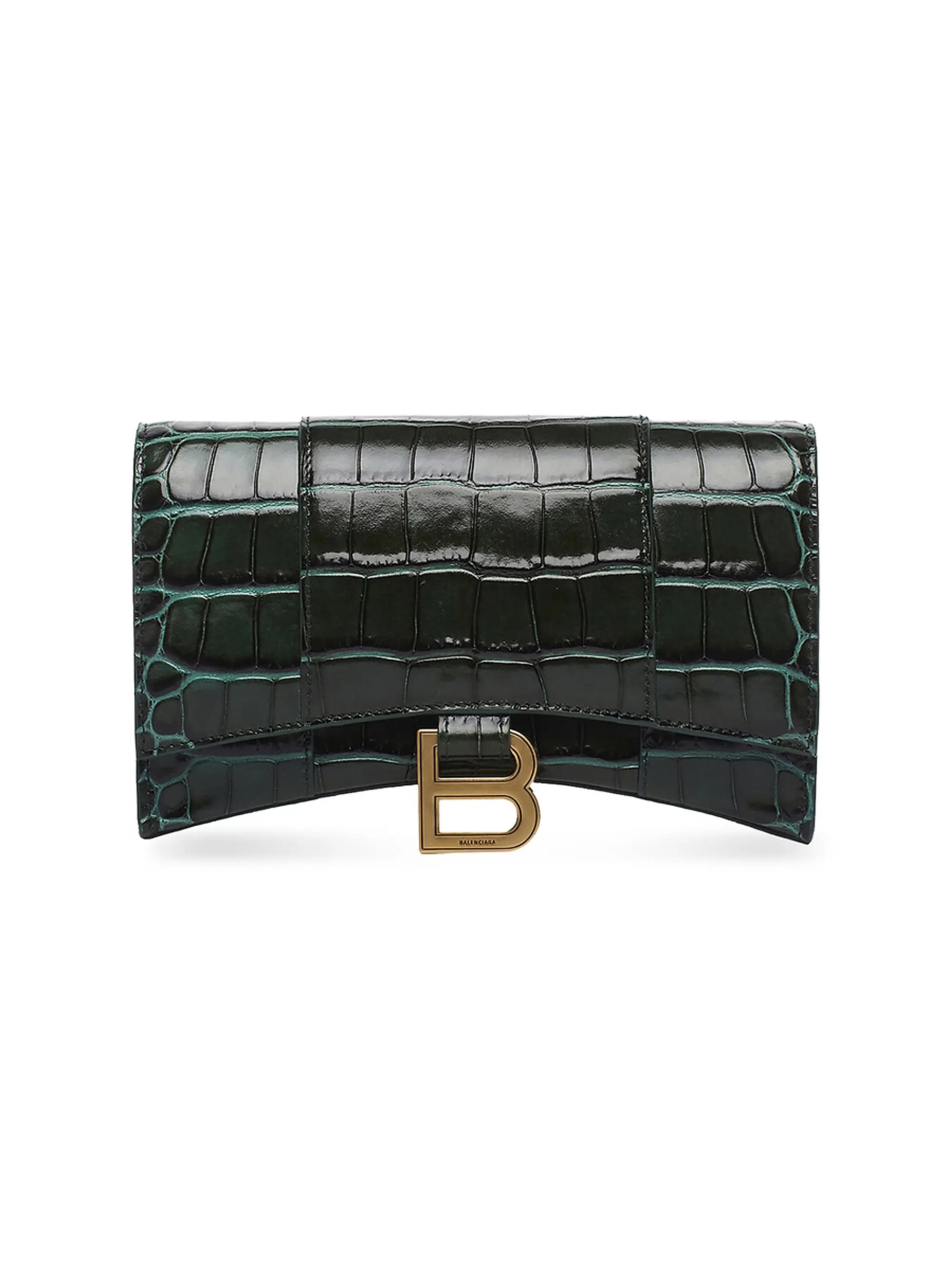 Balenciaga Hourglass Wallet with Chain Crocodile Embossed