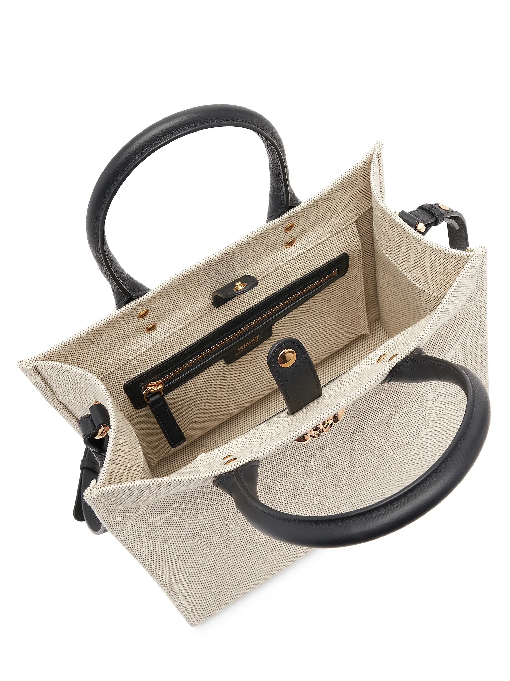 Versace Small Canvas & Leather Tote Bag