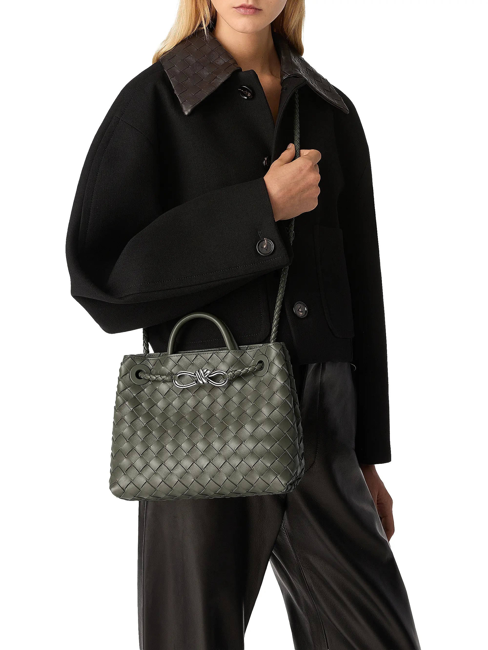 Bottega Veneta Small Andiamo Intrecciato Leather Top-Handle Bag