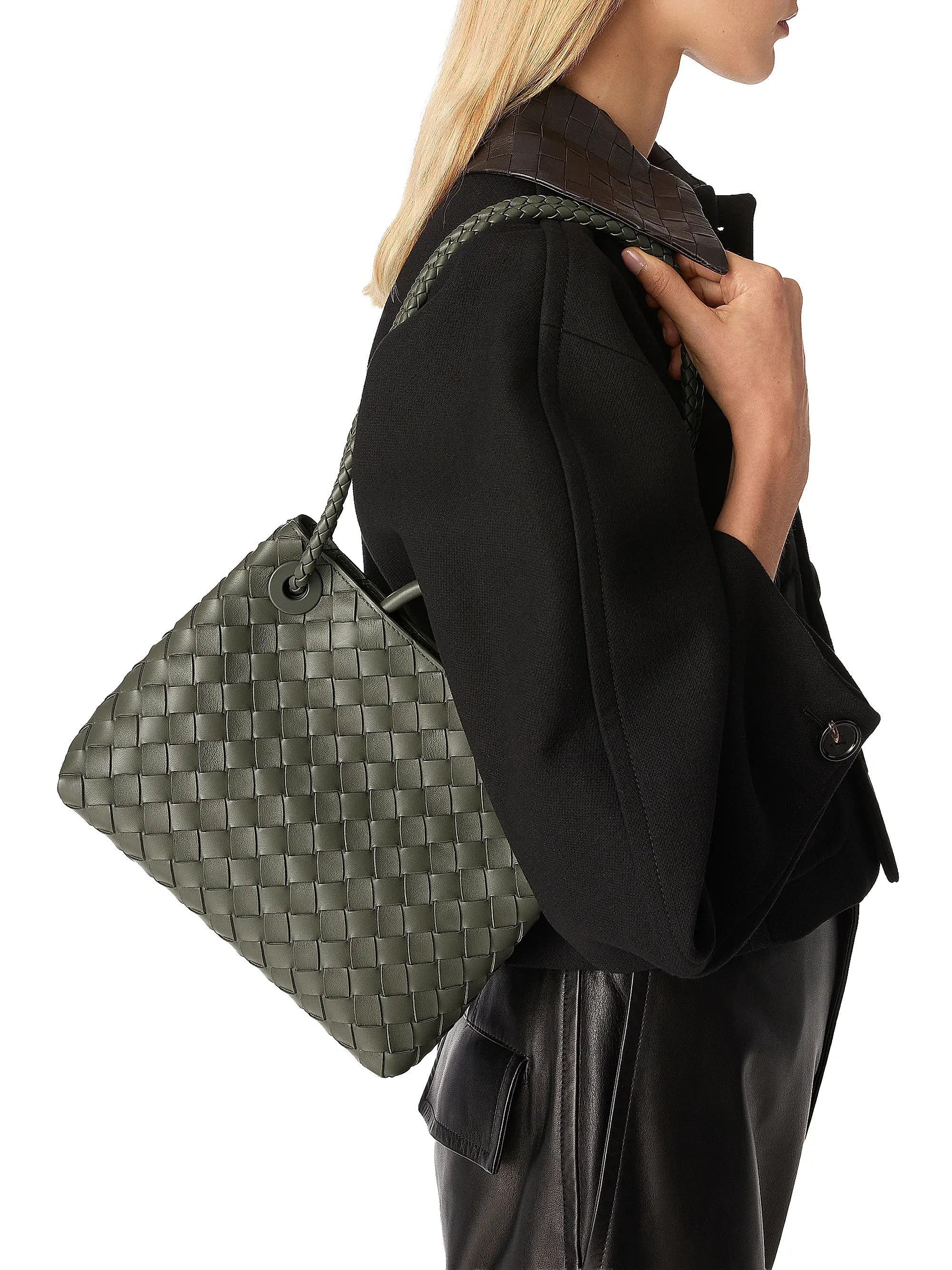 Bottega Veneta Small Andiamo Intrecciato Leather Top-Handle Bag