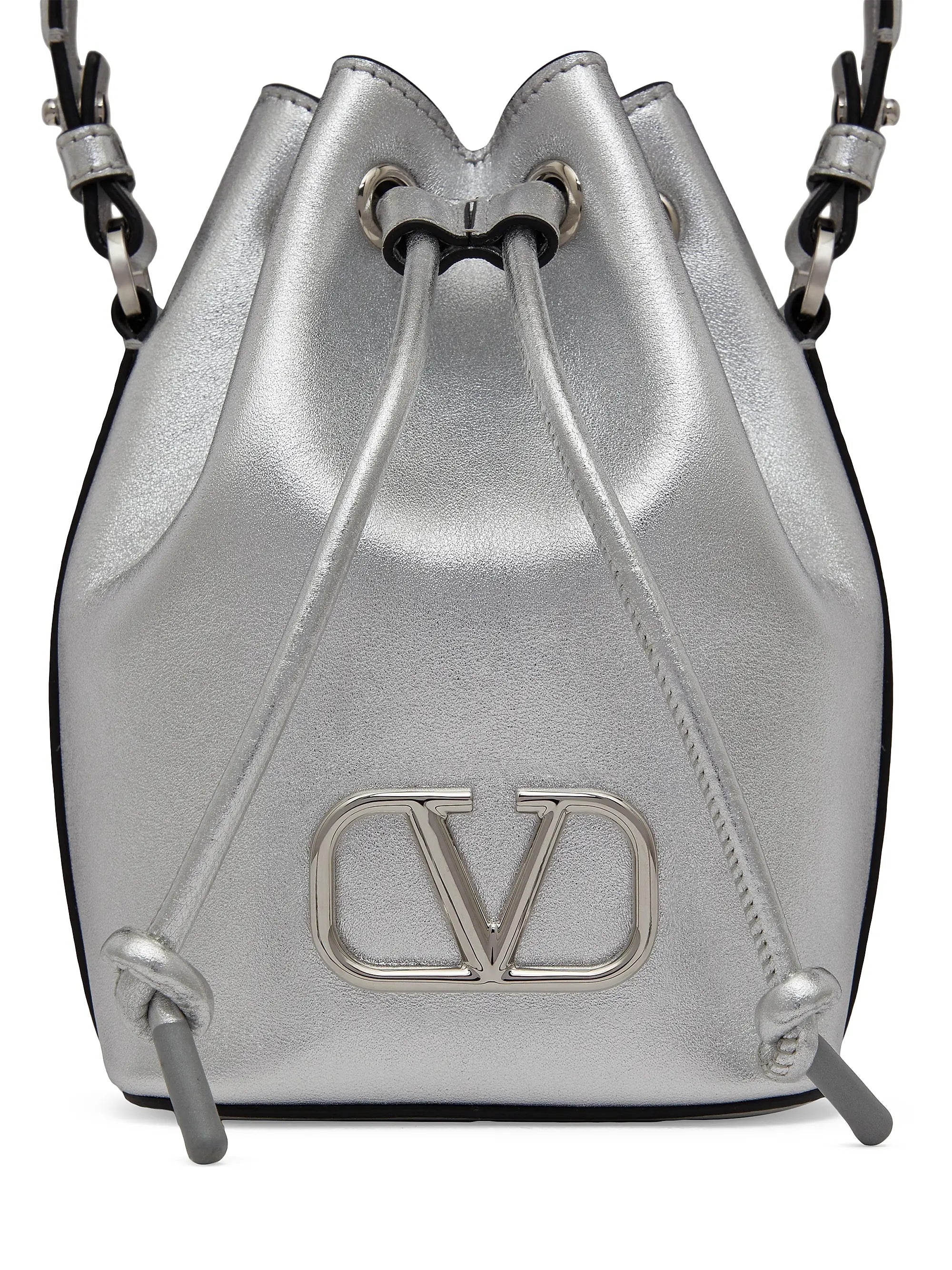 Valentino Garavani Mini Vlogo Signature Bucket Bag In Metallic Nappa Leather