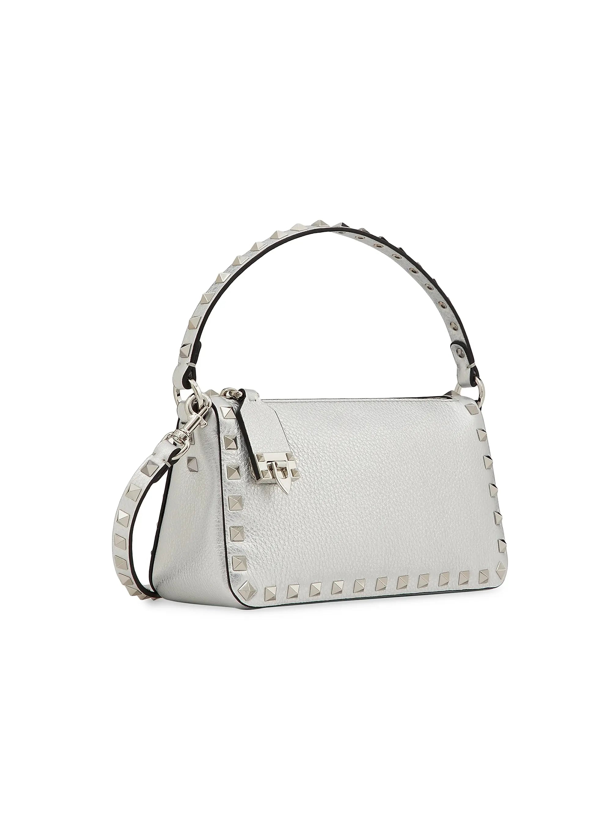 Valentino Garavani Small Rockstud Grainy Metallic Calfskin Crossbody Bag