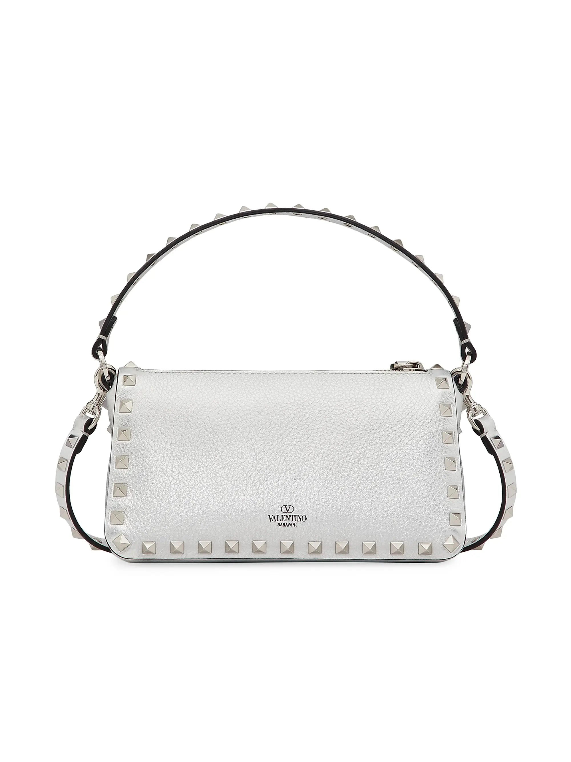 Valentino Garavani Small Rockstud Grainy Metallic Calfskin Crossbody Bag