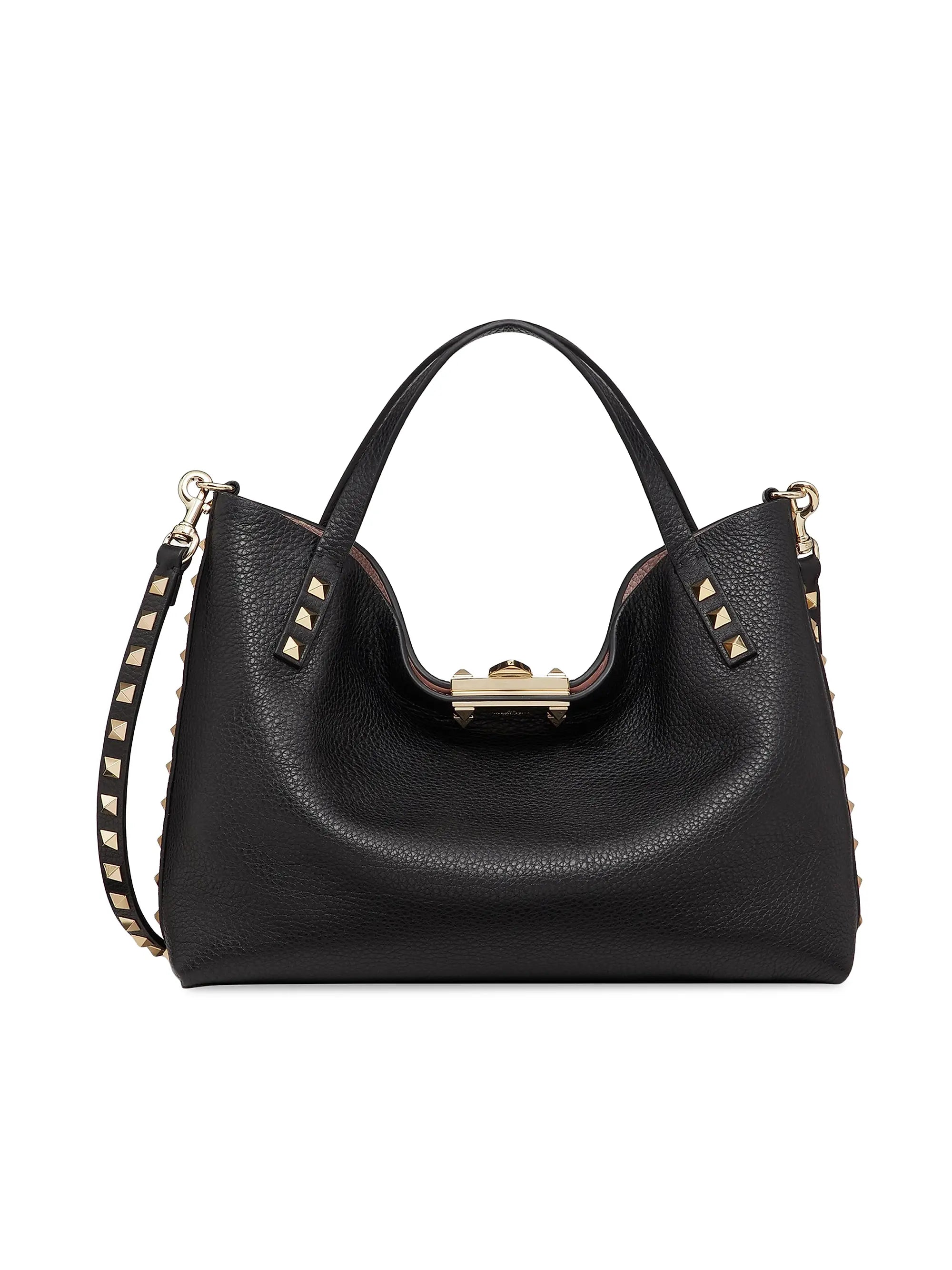 Valentino Garavani Small Rockstud Grainy Calfskin Bag With Contrasting Lining