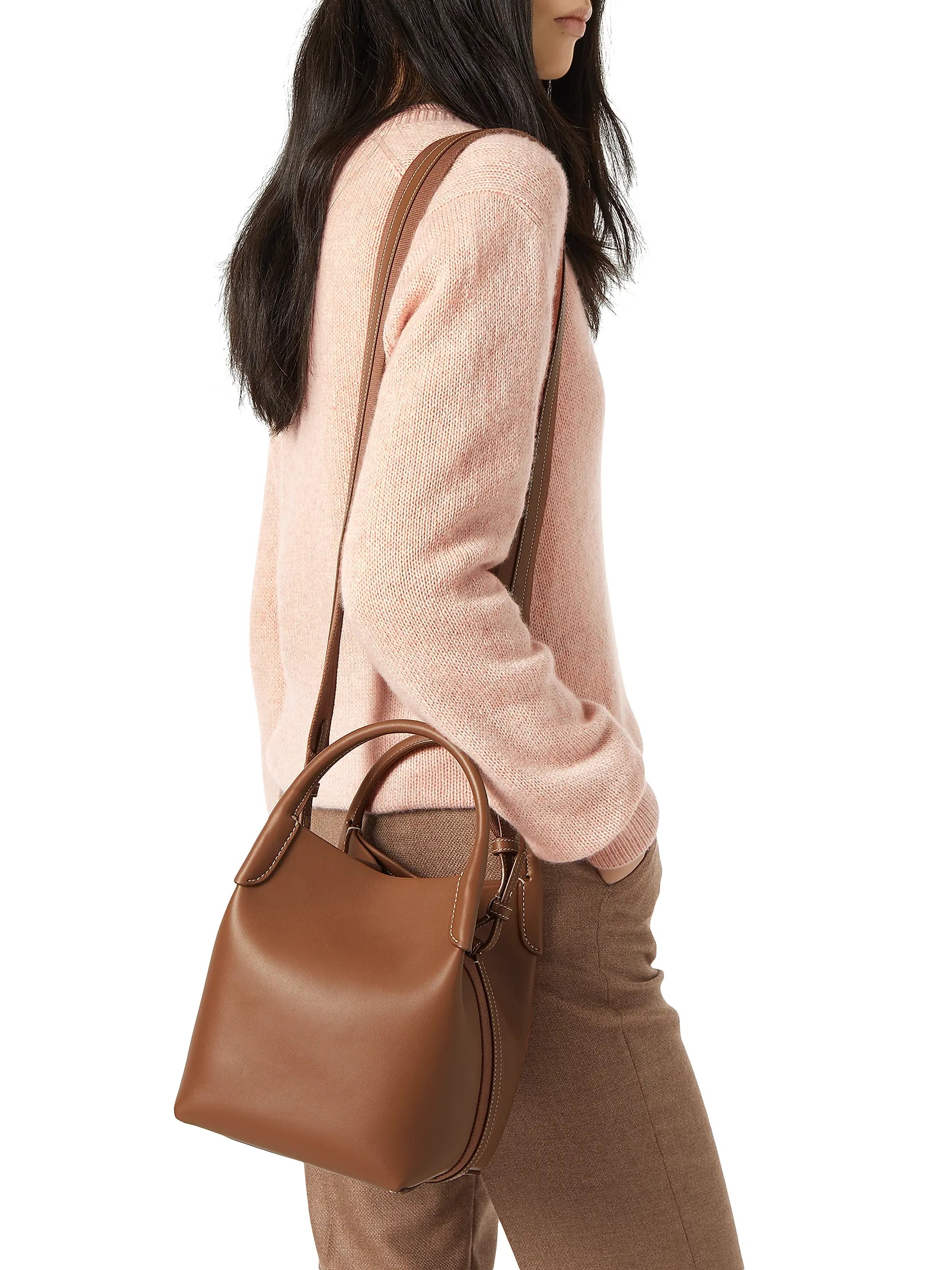 Loro Piana Small Bale Rounded Leather Top Handle Bag