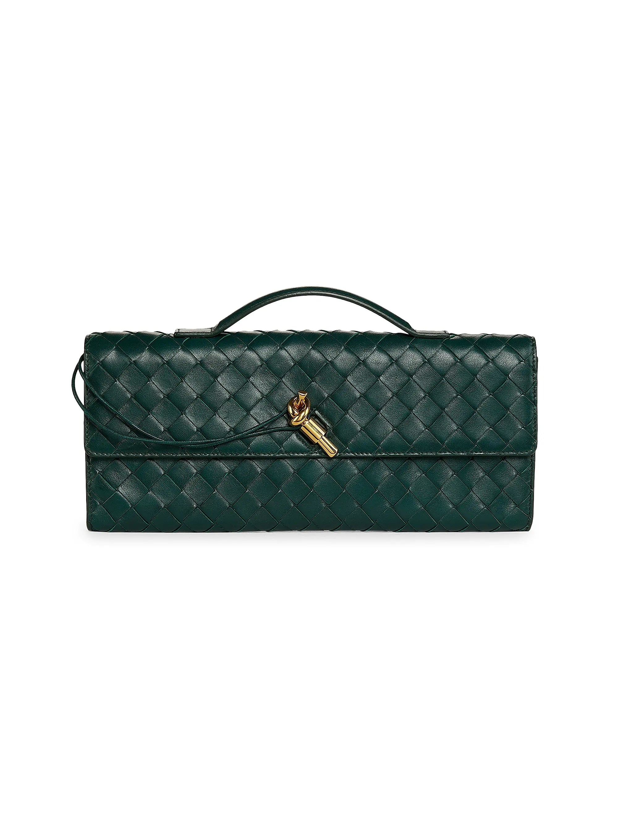Bottega Veneta Andiamo Intrecciato Leather Top-Handle Clutch