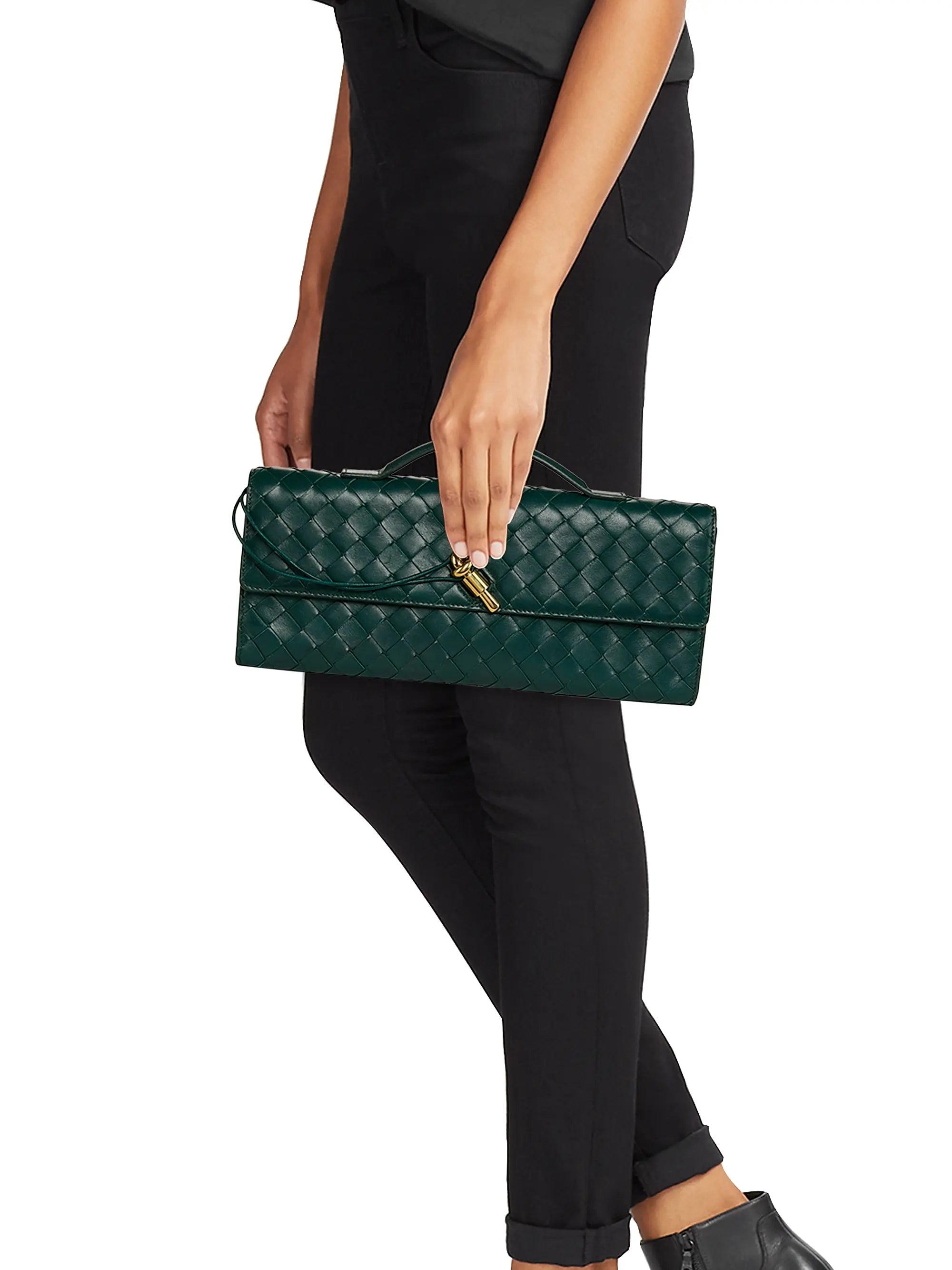Bottega Veneta Andiamo Intrecciato Leather Top-Handle Clutch