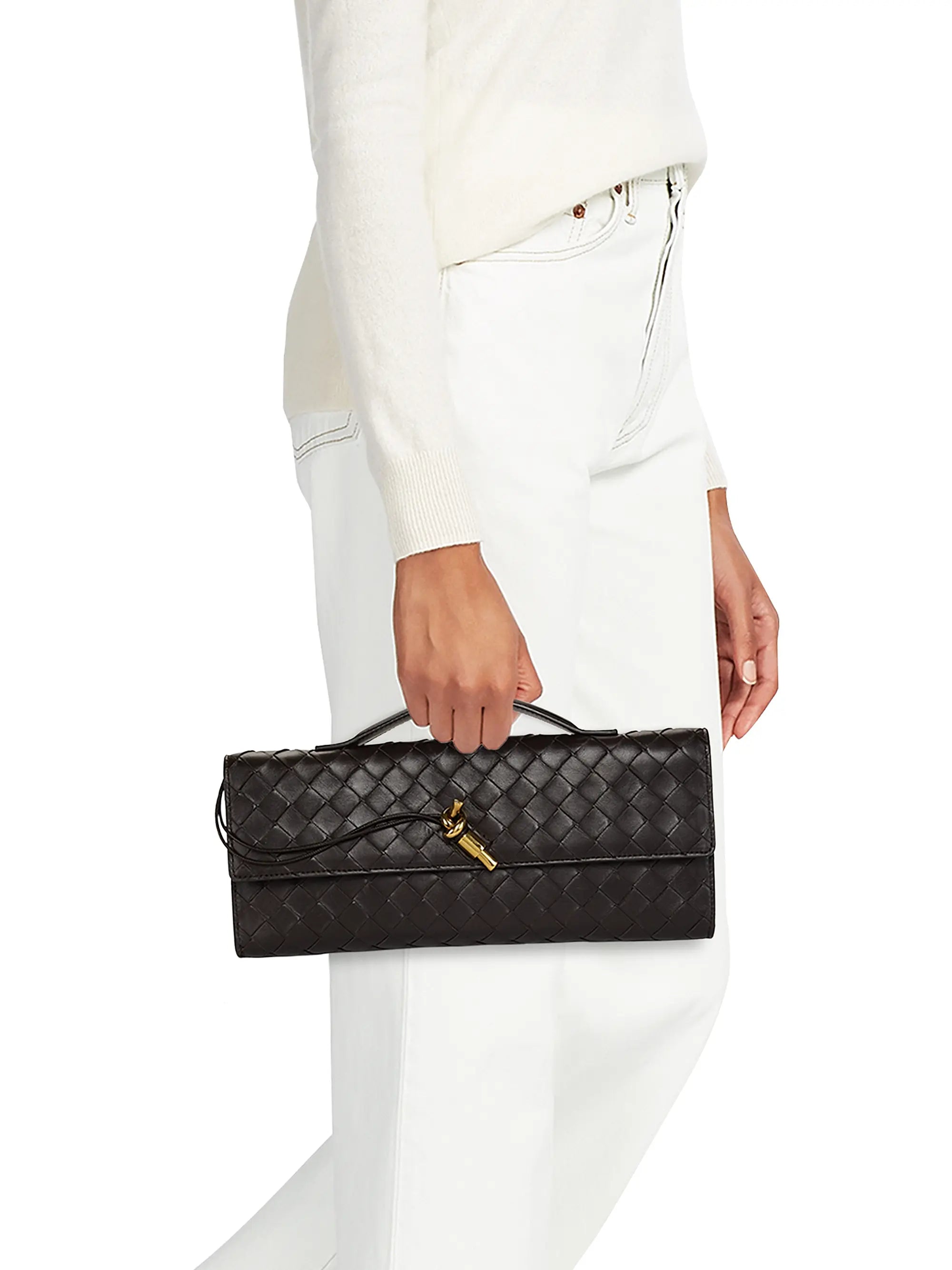 Bottega Veneta Andiamo Intrecciato Leather Top-Handle Clutch