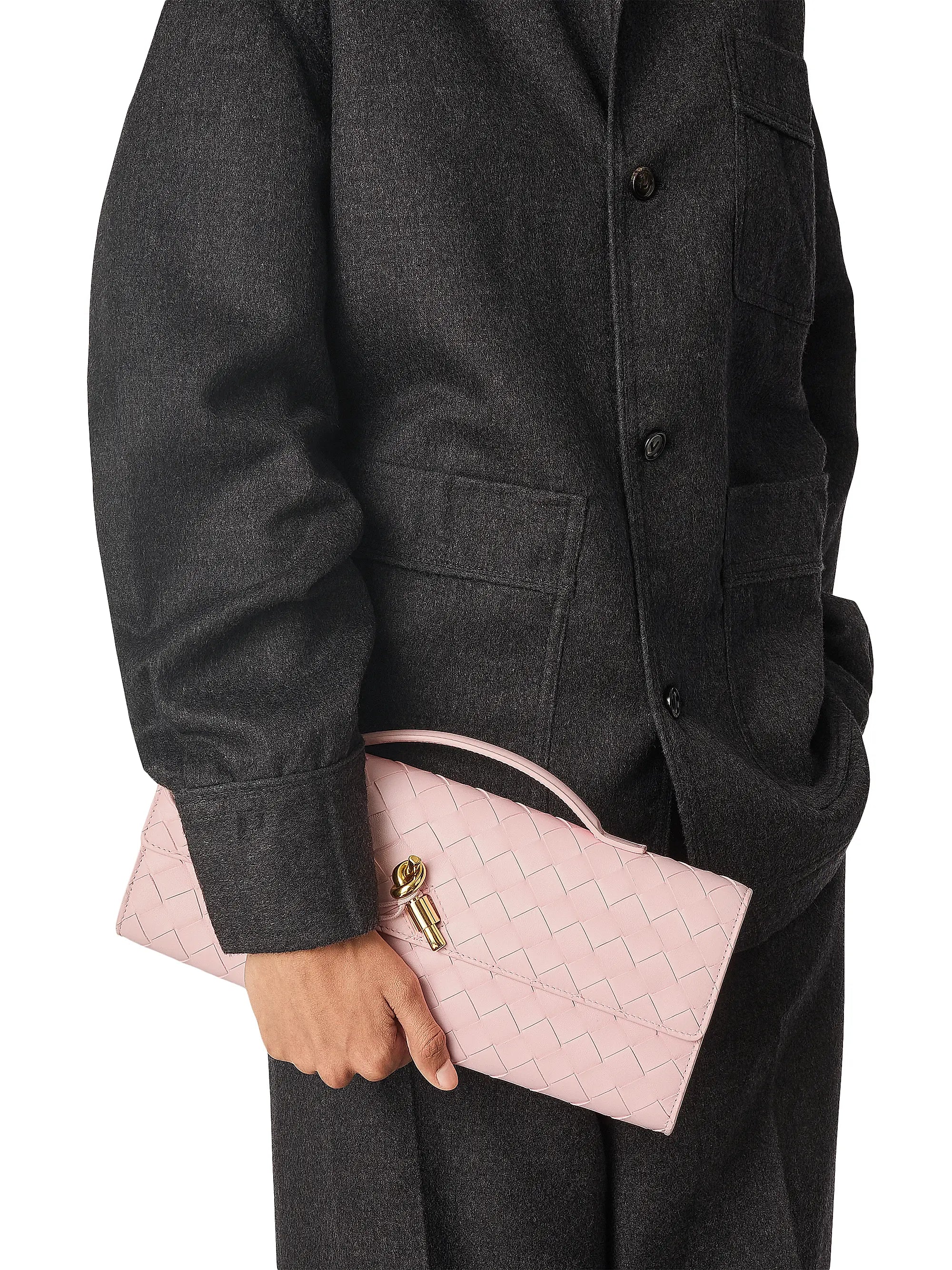 Bottega Veneta Andiamo Intrecciato Leather Top-Handle Clutch