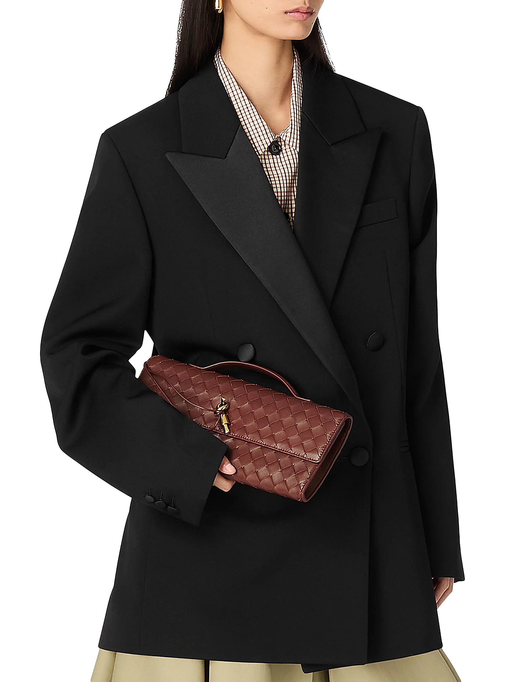 Bottega Veneta Andiamo Intrecciato Leather Top-Handle Clutch