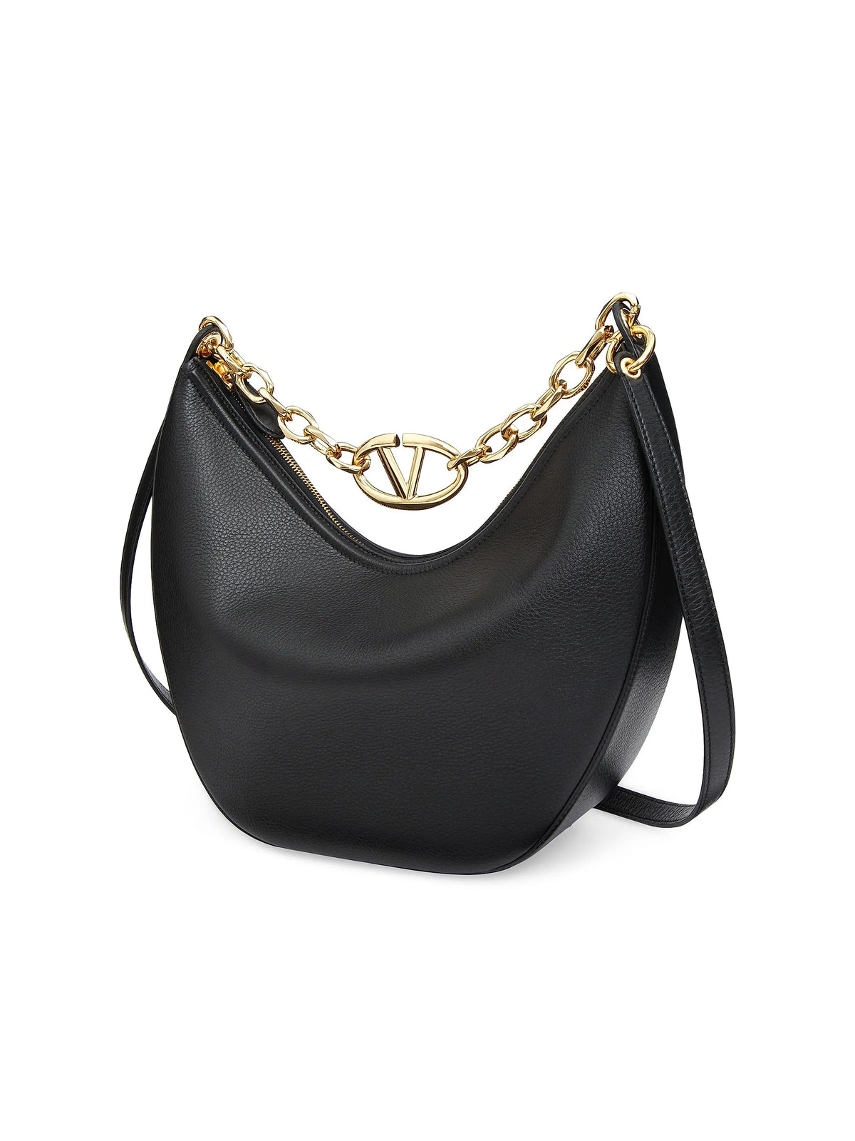Valentino Garavani VLogo Moon Medium Grainy Calfskin Hobo Bag with Chain