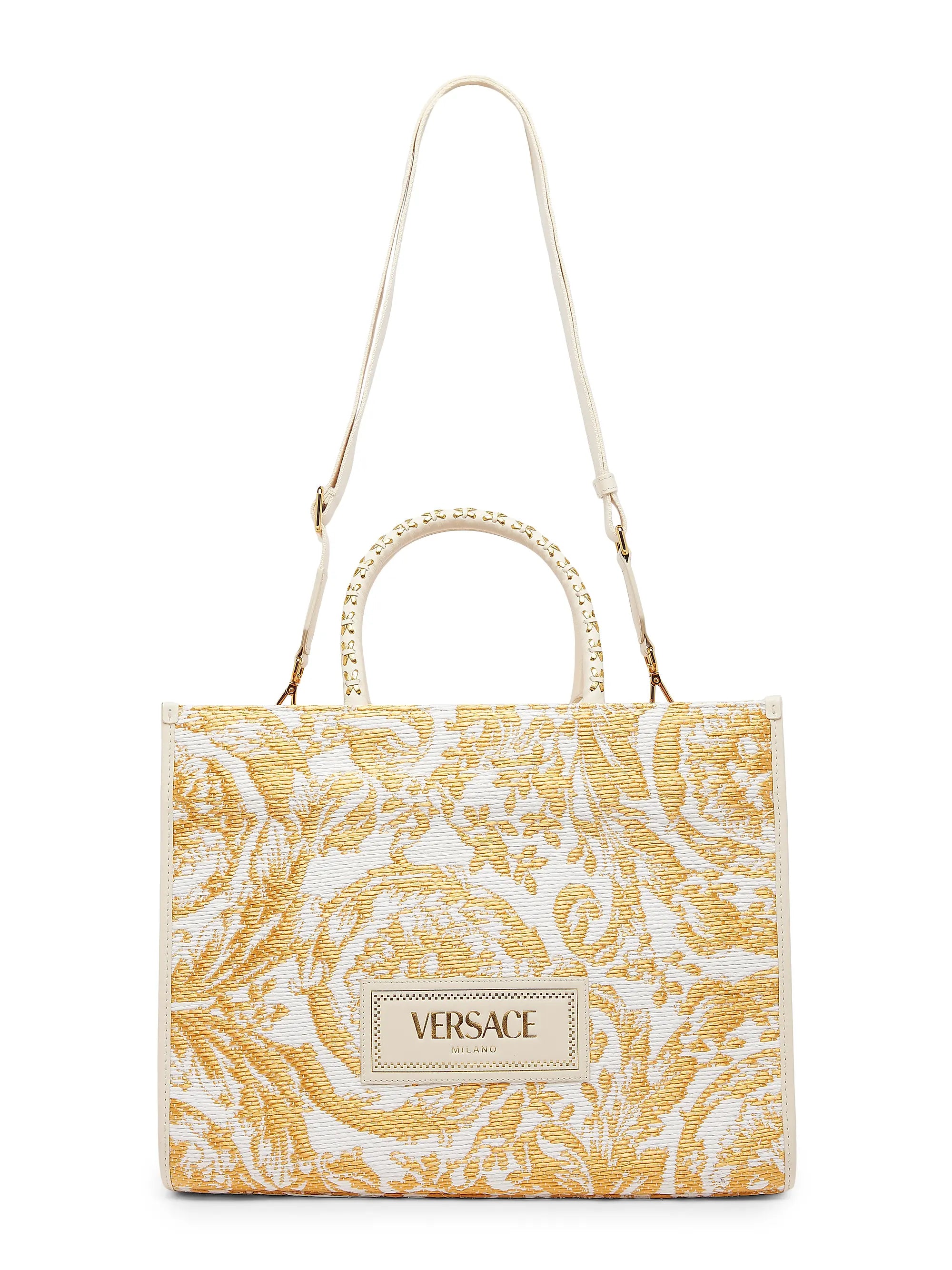 Versace Large Athena Jacquard Raffia Tote Bag