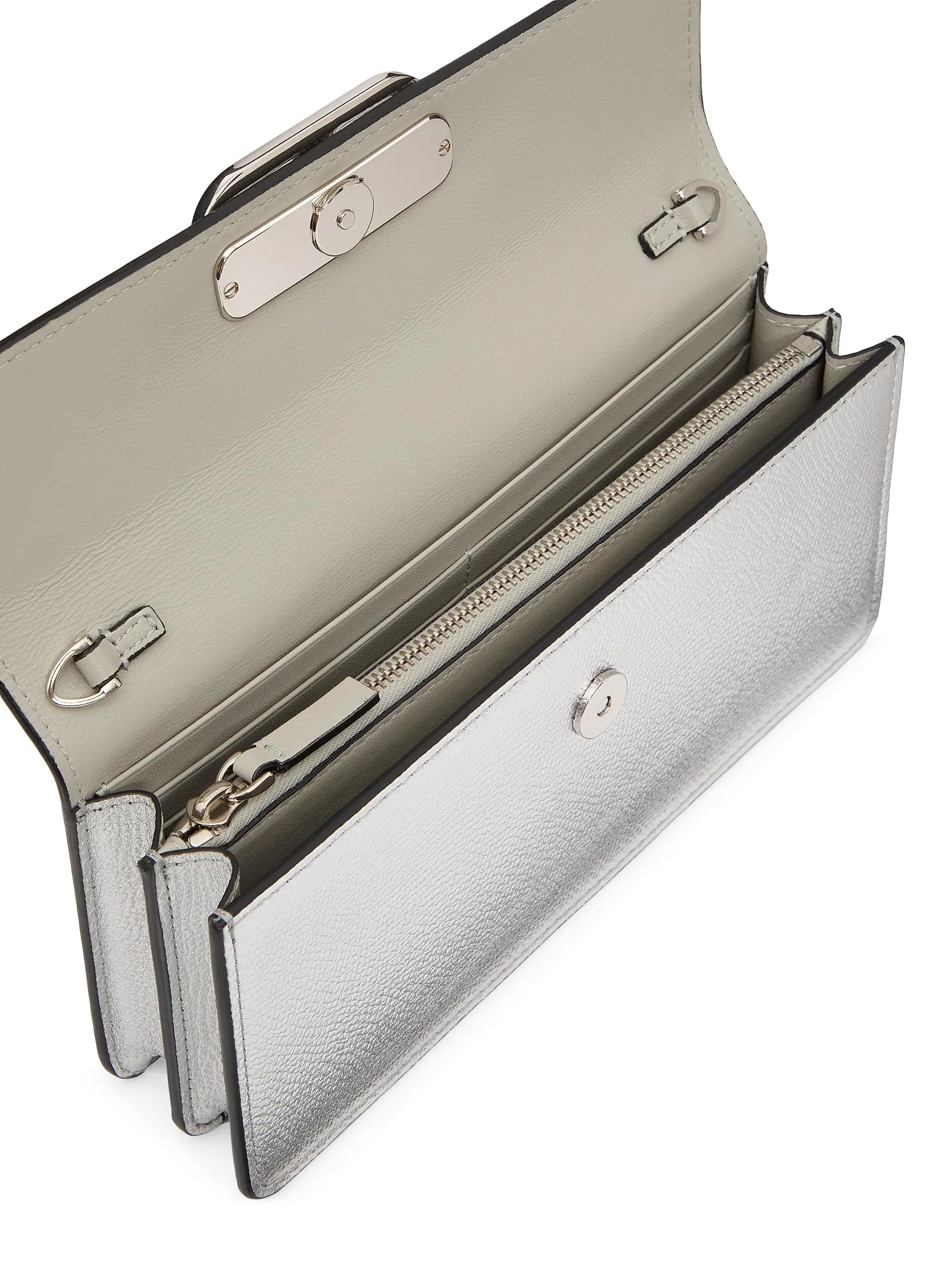 Valentino Garavani VLogo Signature Metallic Grainy Calfskin Wallet with Chain