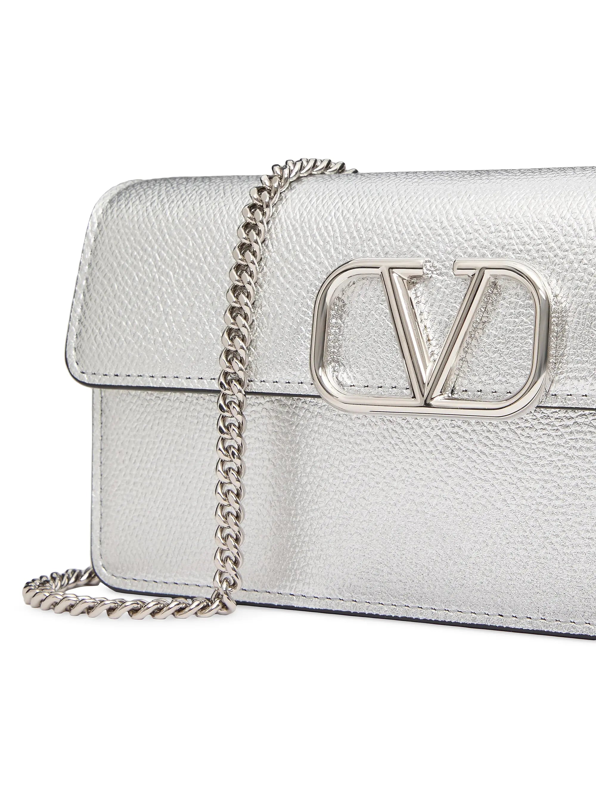Valentino Garavani VLogo Signature Metallic Grainy Calfskin Wallet with Chain