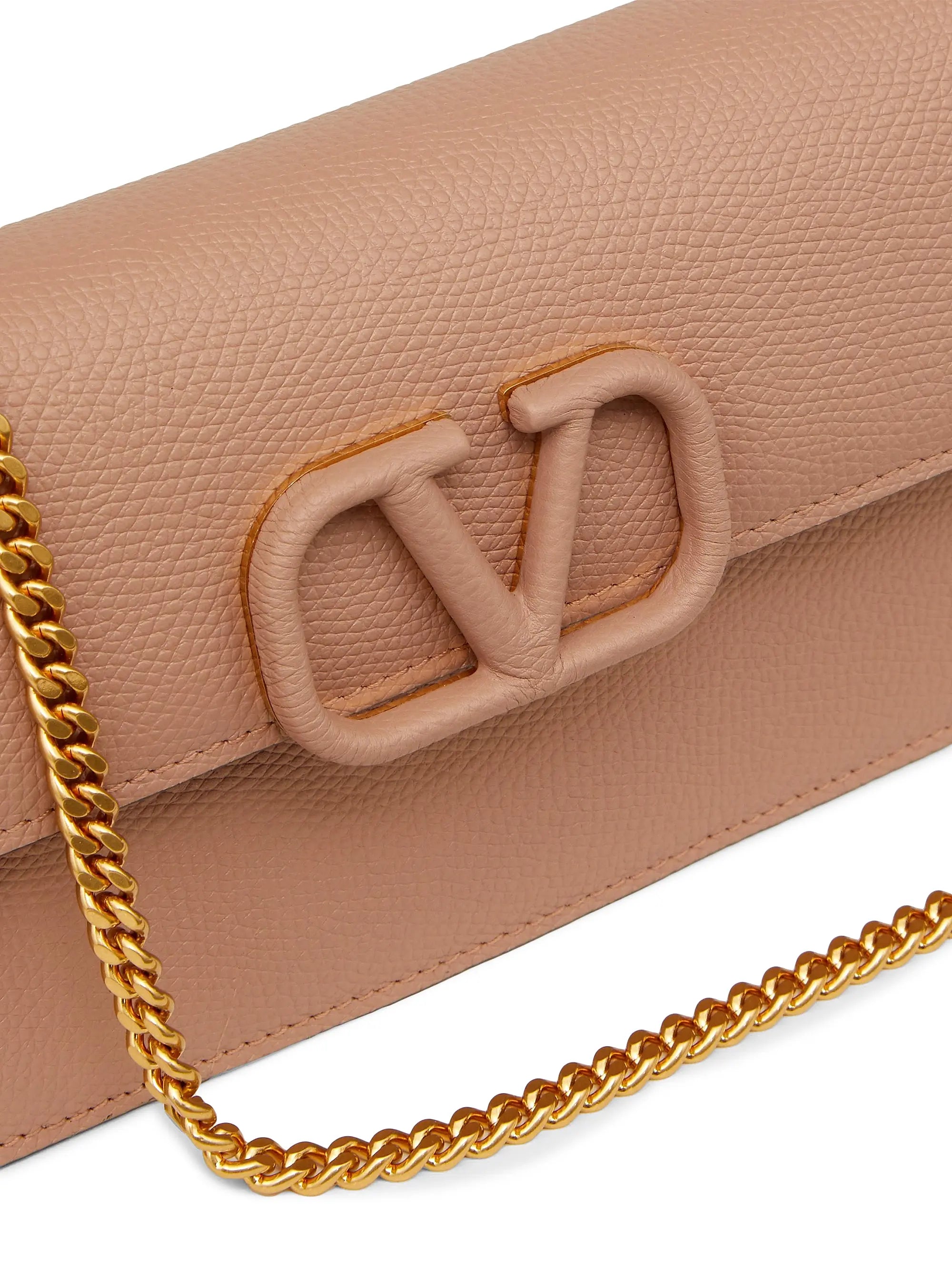 Valentino Garavani VLogo Signature Grainy Calfskin Wallet with Chain