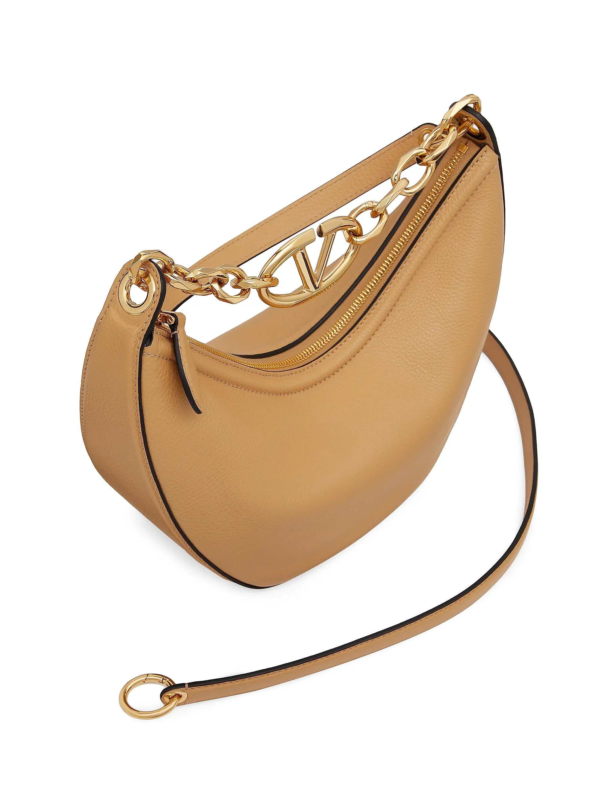 Valentino Garavani Small VLogo Moon Hobo Bag in Grainy Calfskin